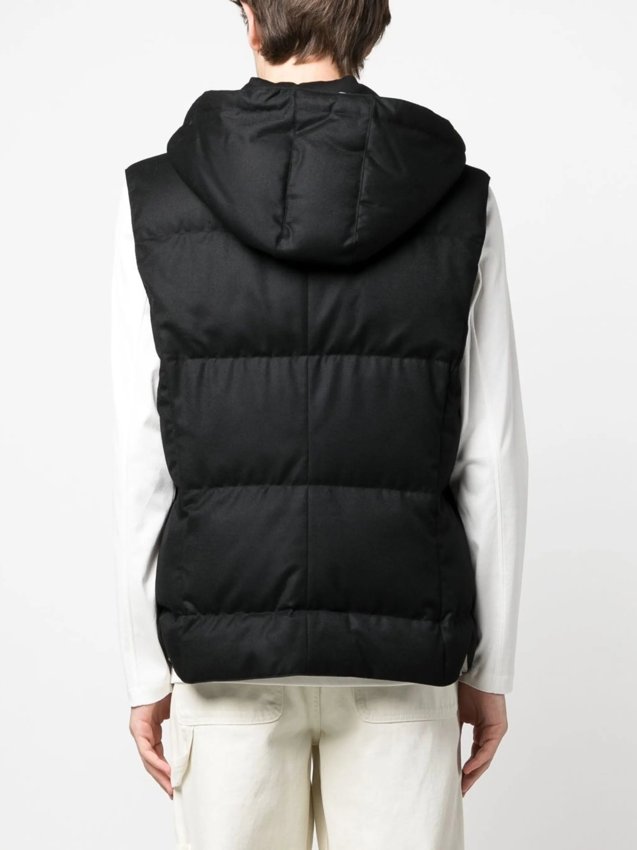 hooded down-padded gilet