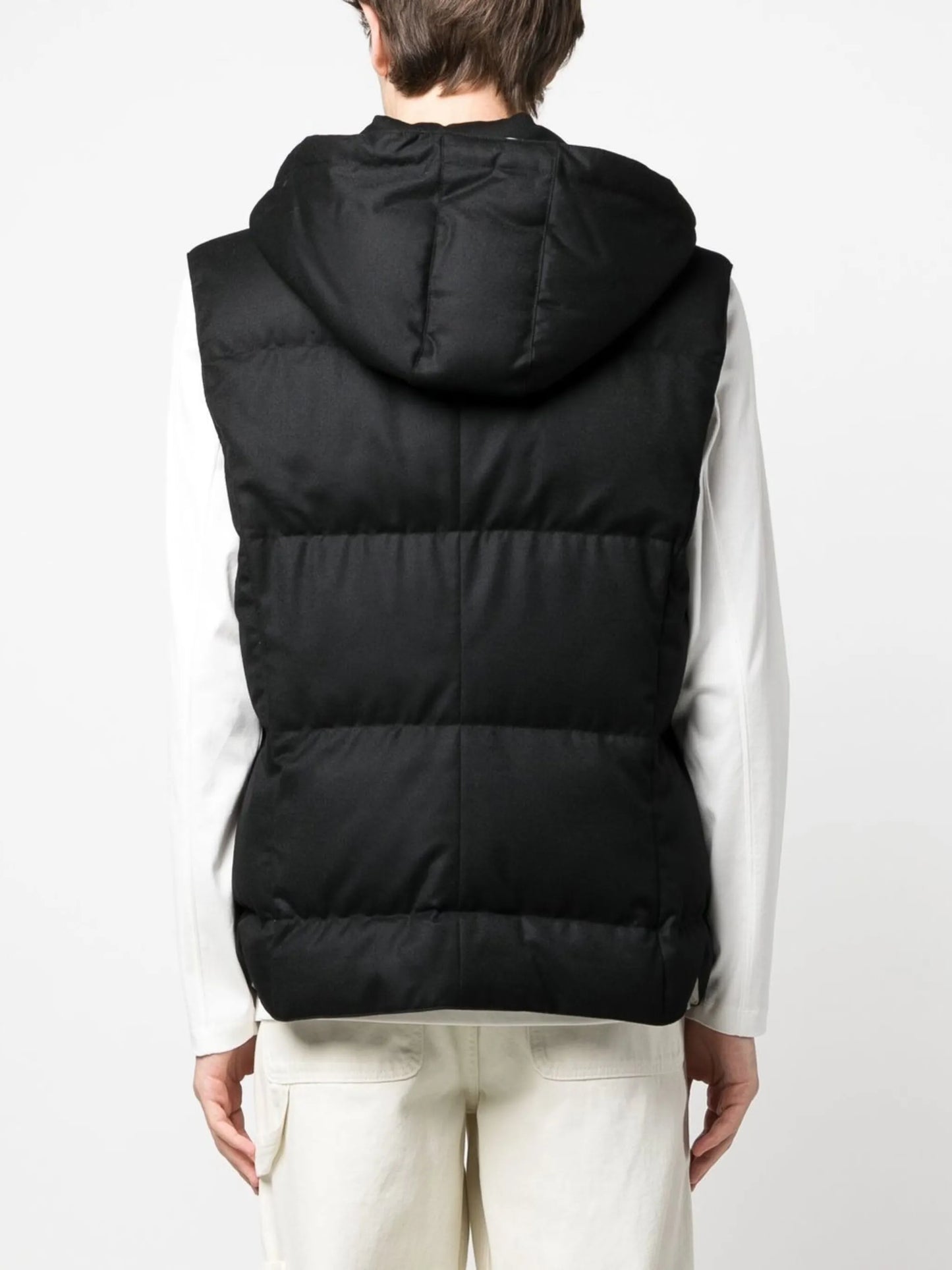 hooded down-padded gilet