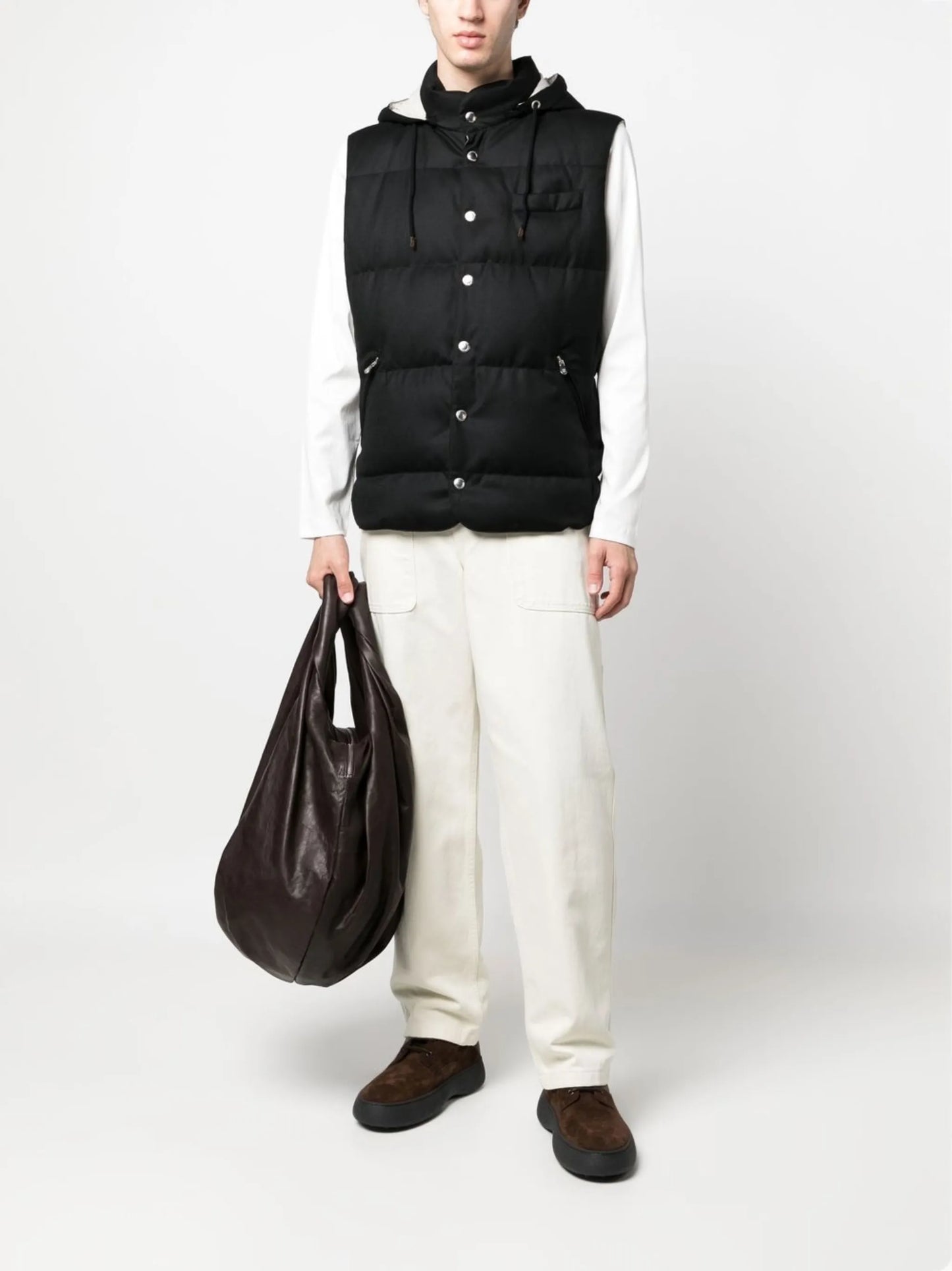 hooded down-padded gilet