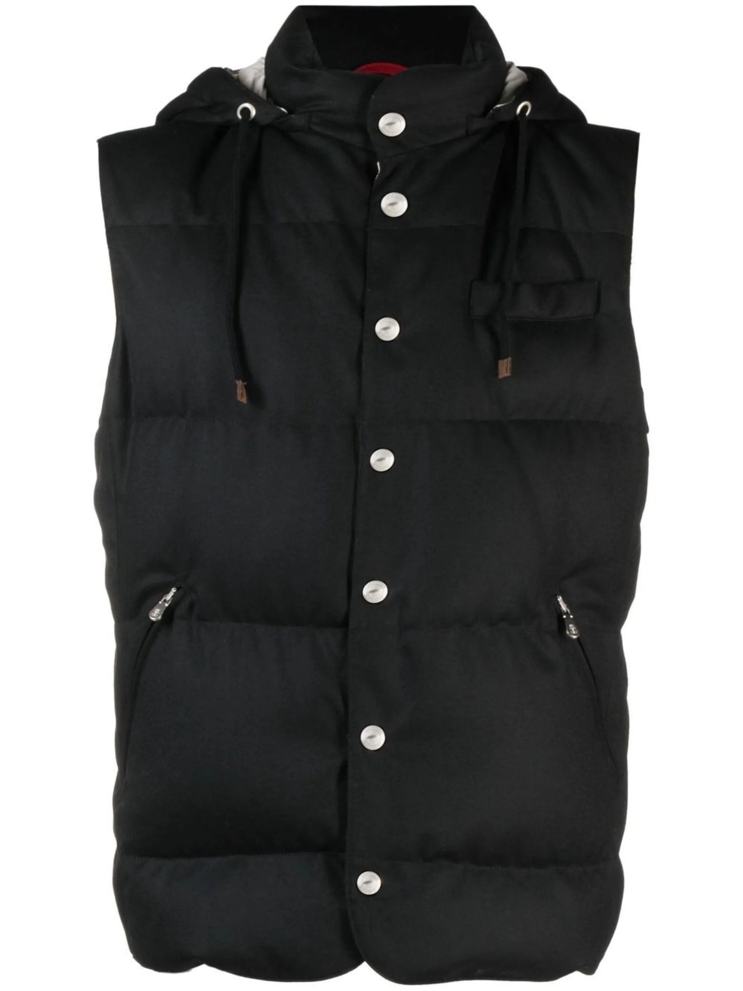 hooded down-padded gilet