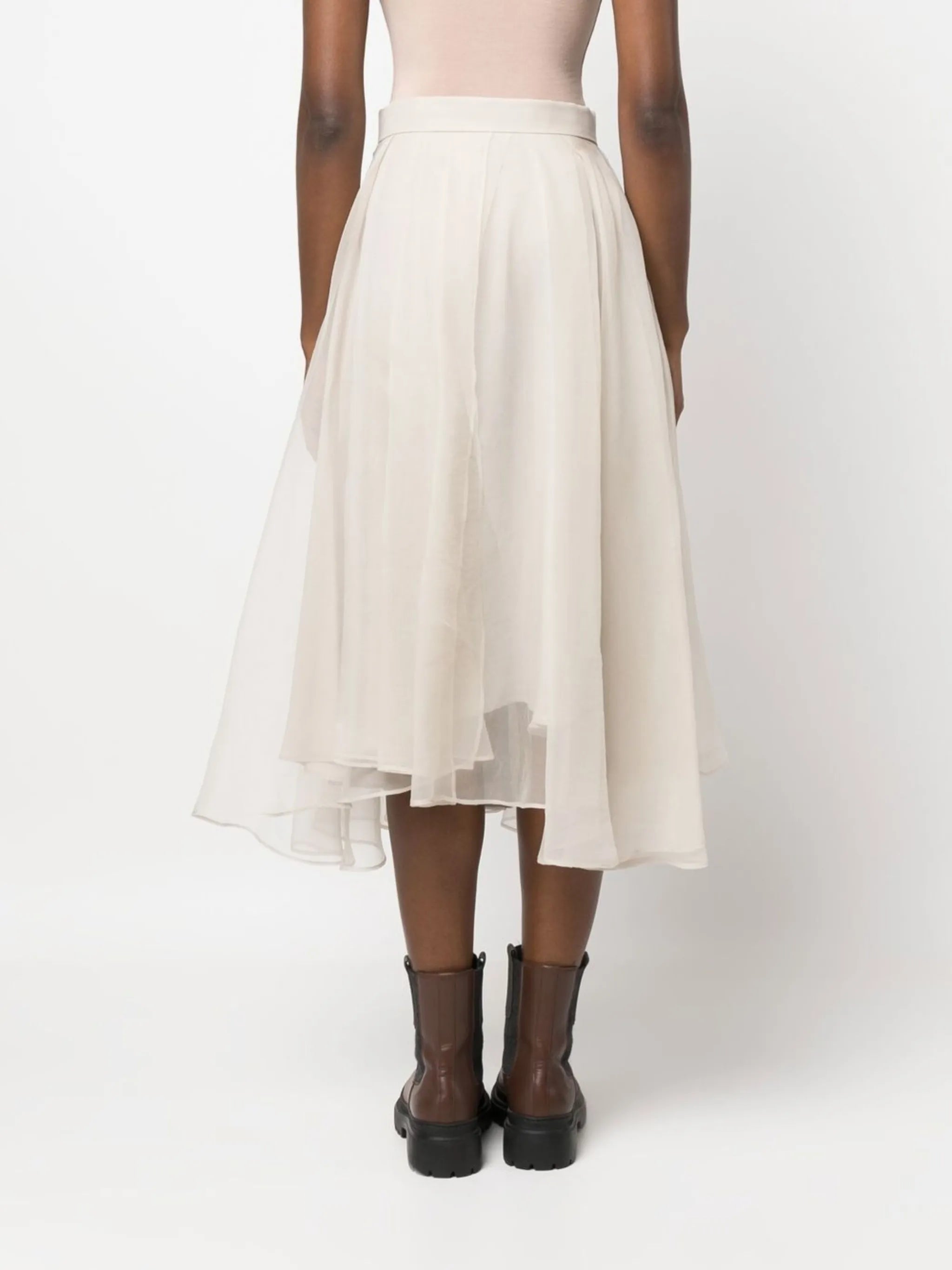 A-line asymmetric silk skirt