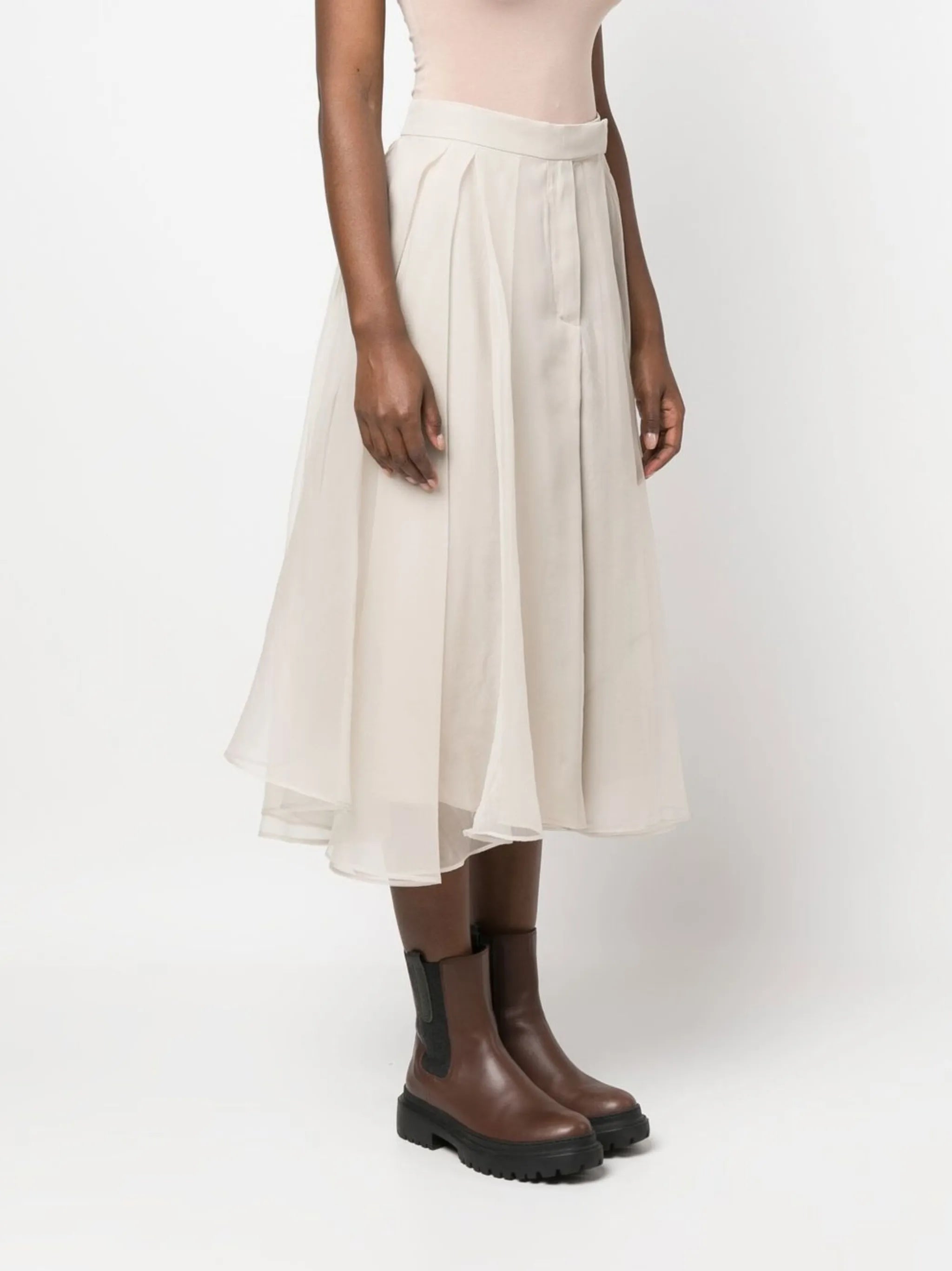 A-line asymmetric silk skirt