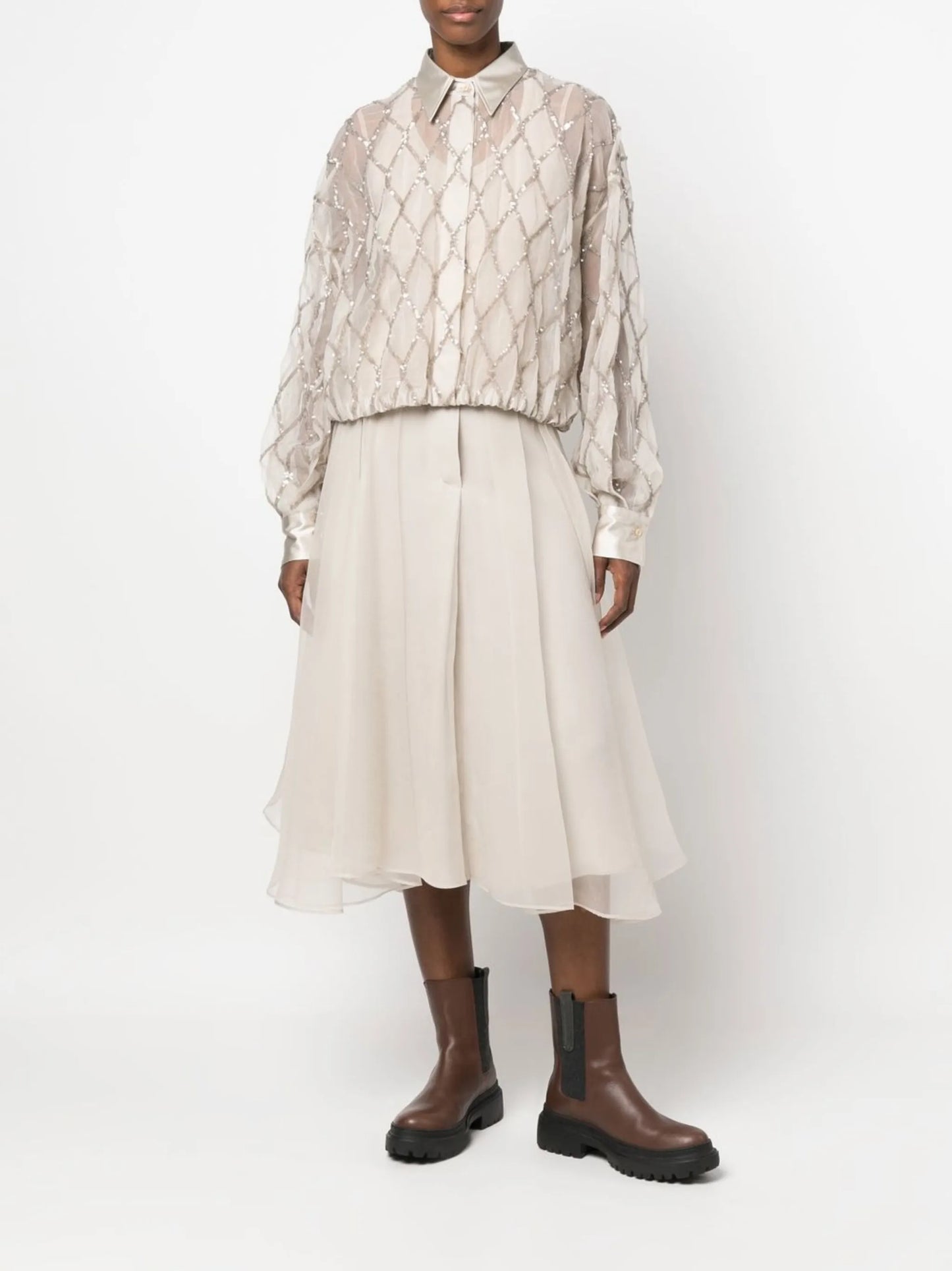 A-line asymmetric silk skirt