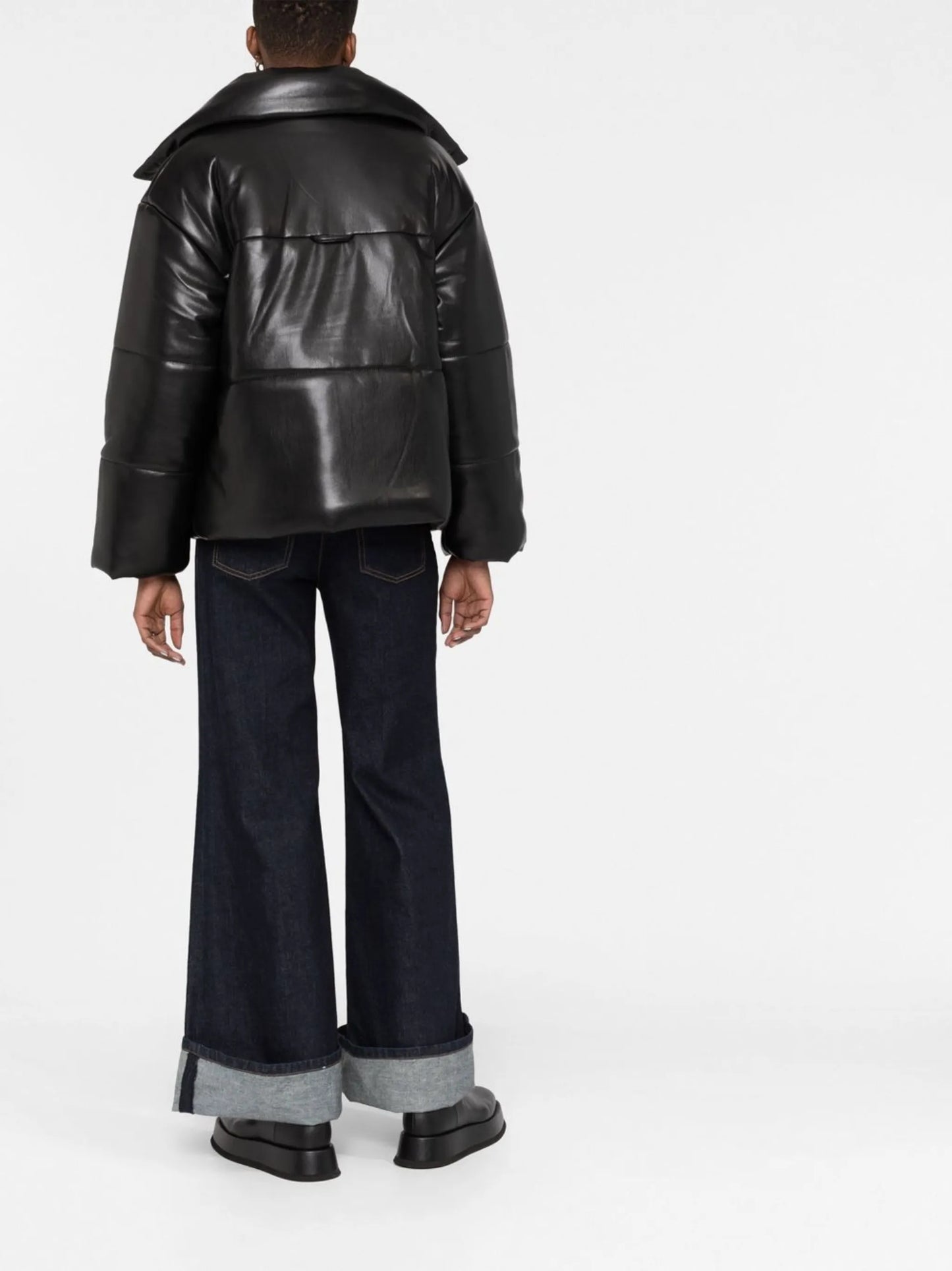 Hide padded short faux-leather jacket