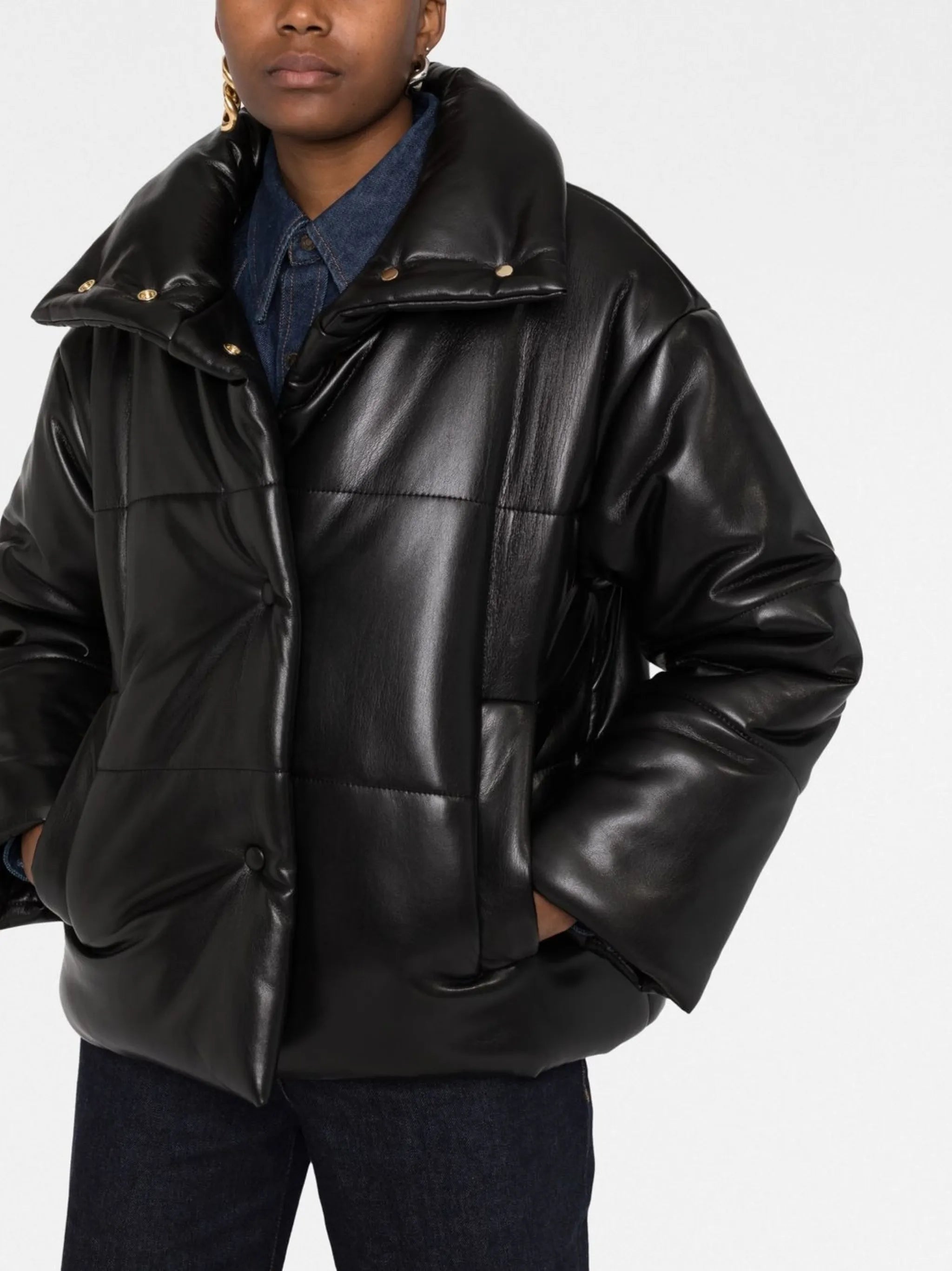 Hide padded short faux-leather jacket