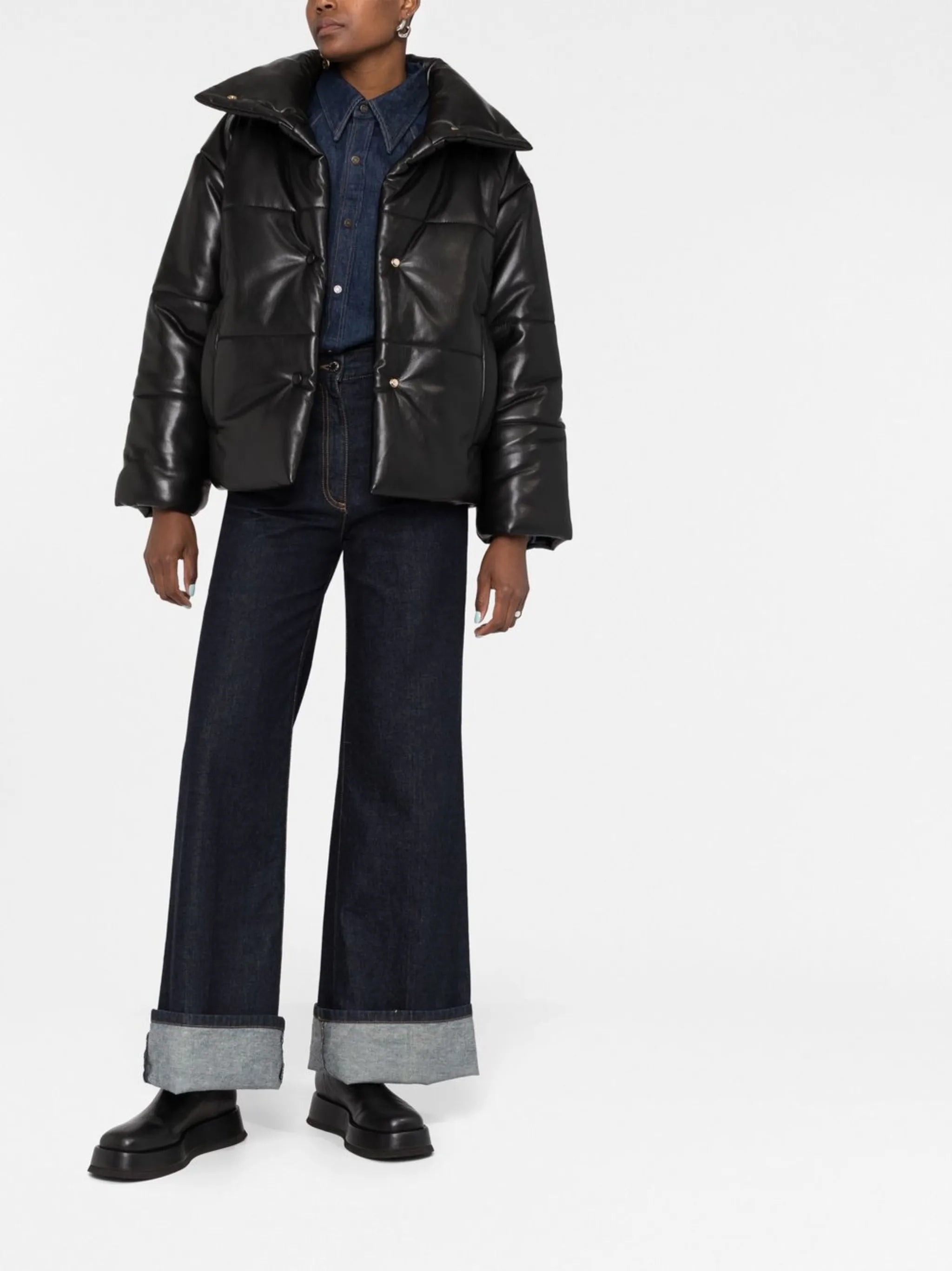 Hide padded short faux-leather jacket