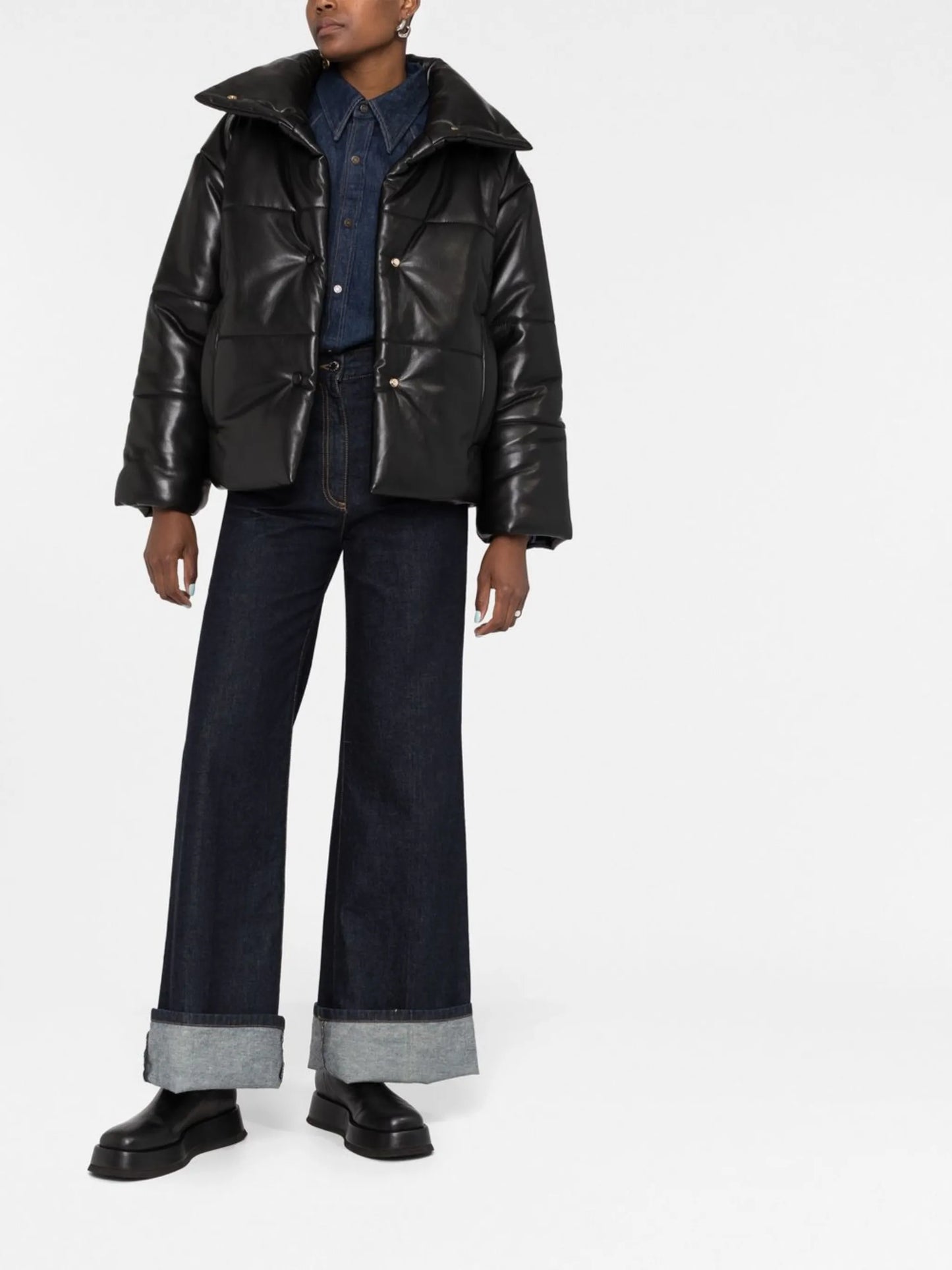 Hide padded short faux-leather jacket