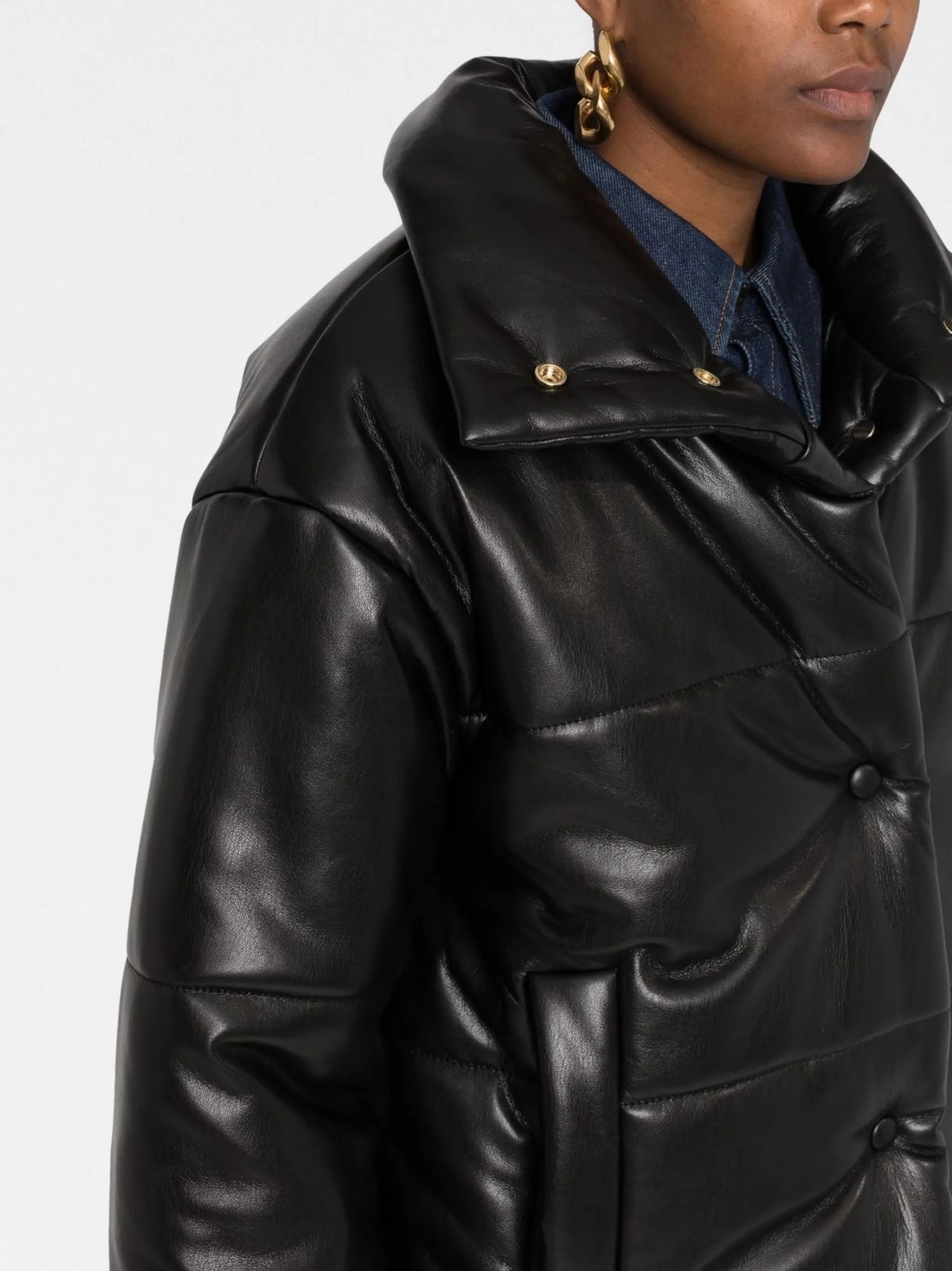 Hide padded short faux-leather jacket