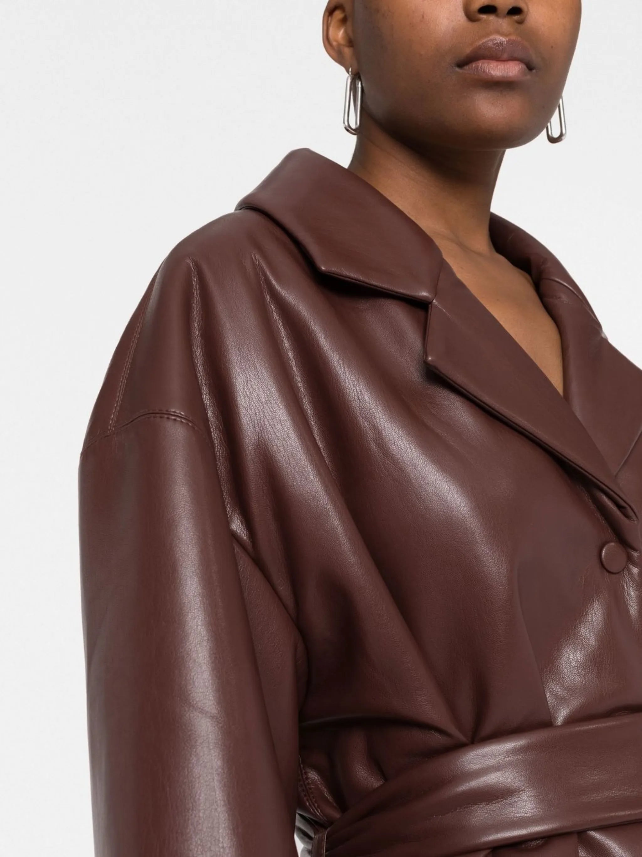 belted faux-leather blazer