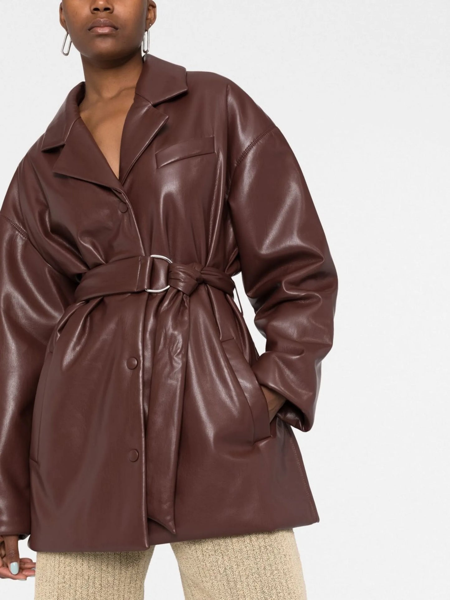 belted faux-leather blazer