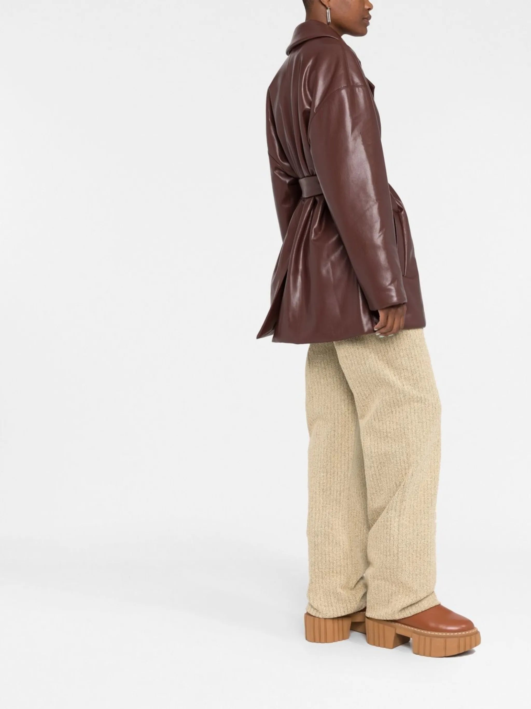 belted faux-leather blazer