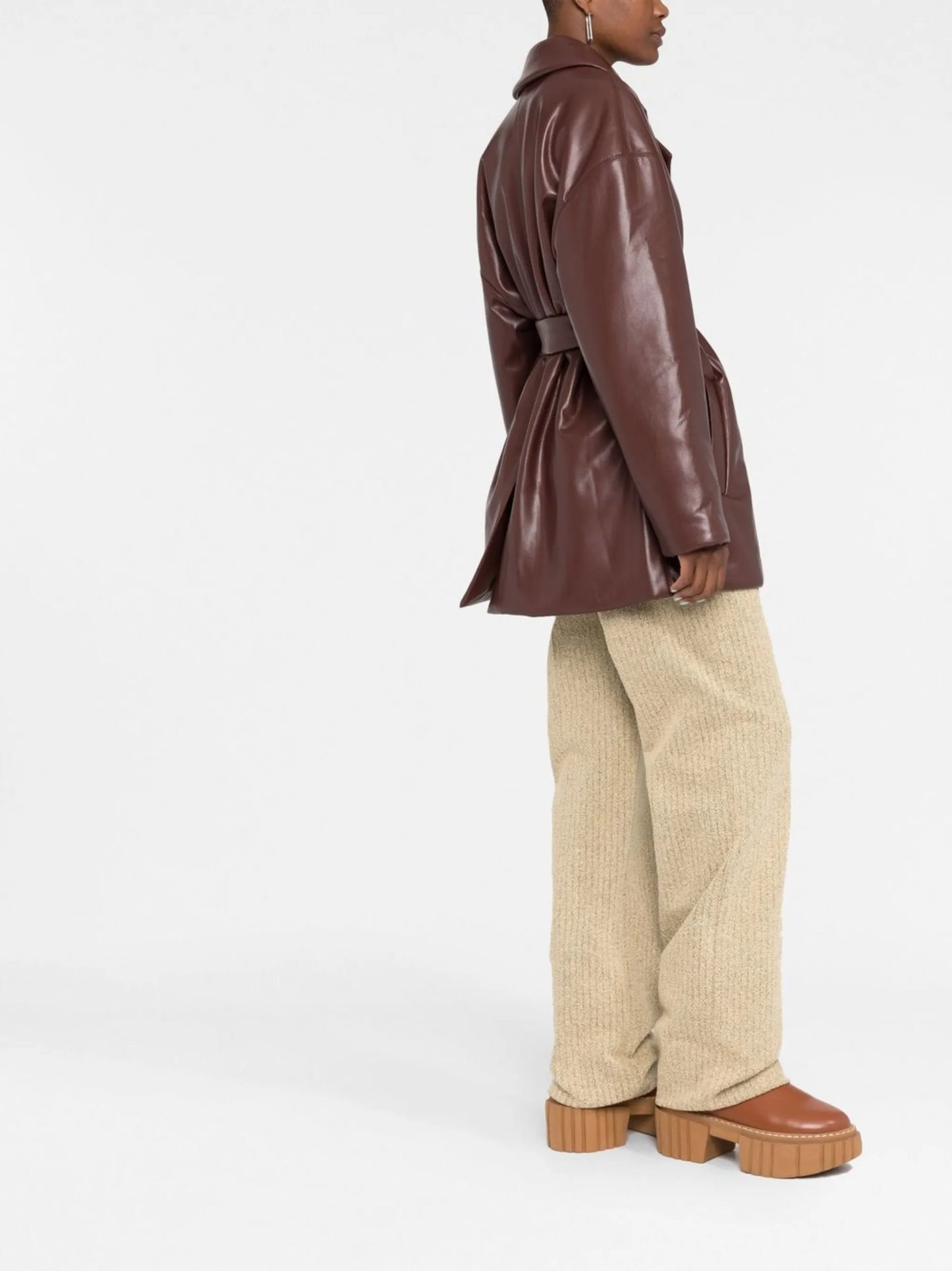 belted faux-leather blazer