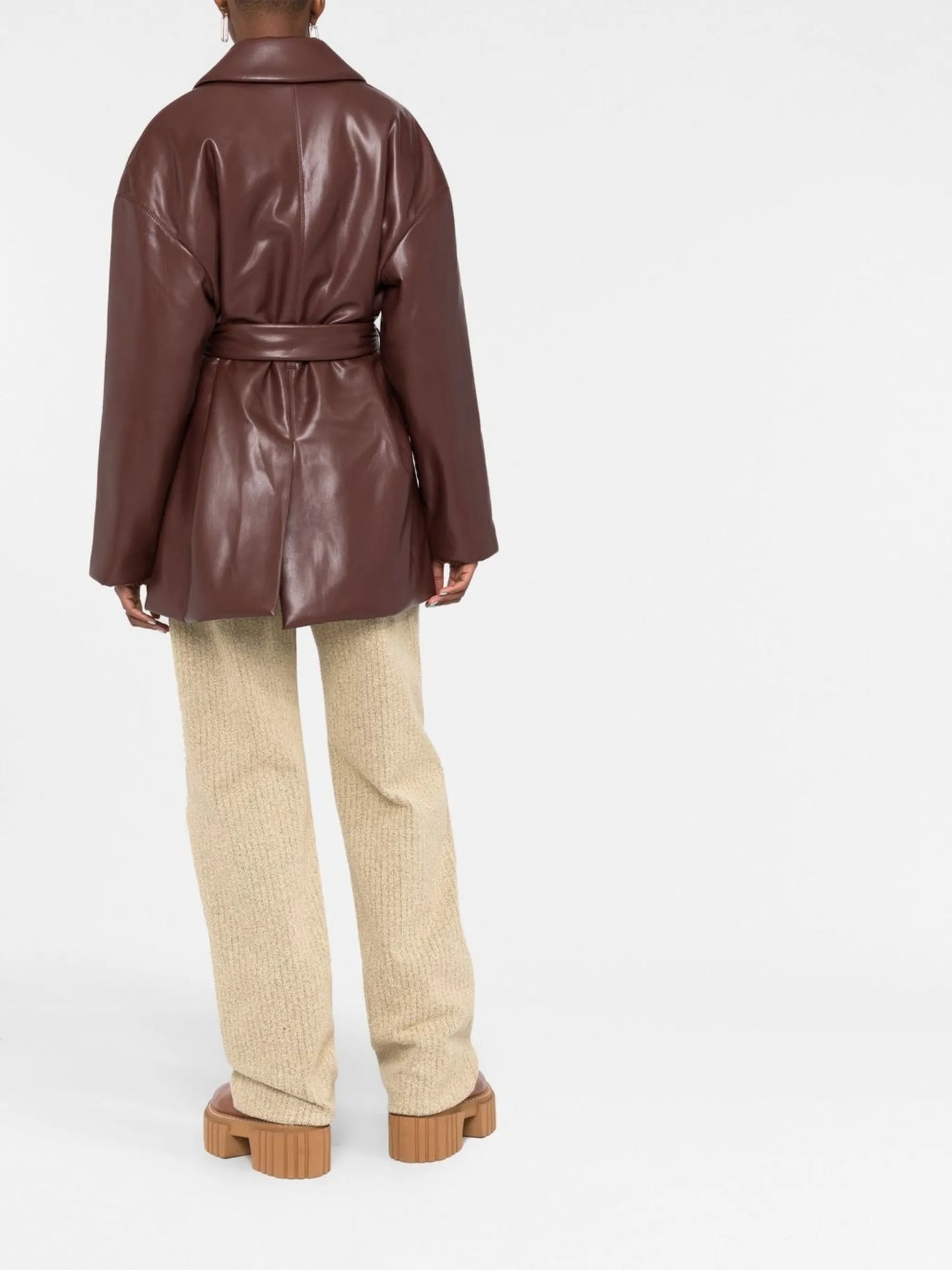 belted faux-leather blazer