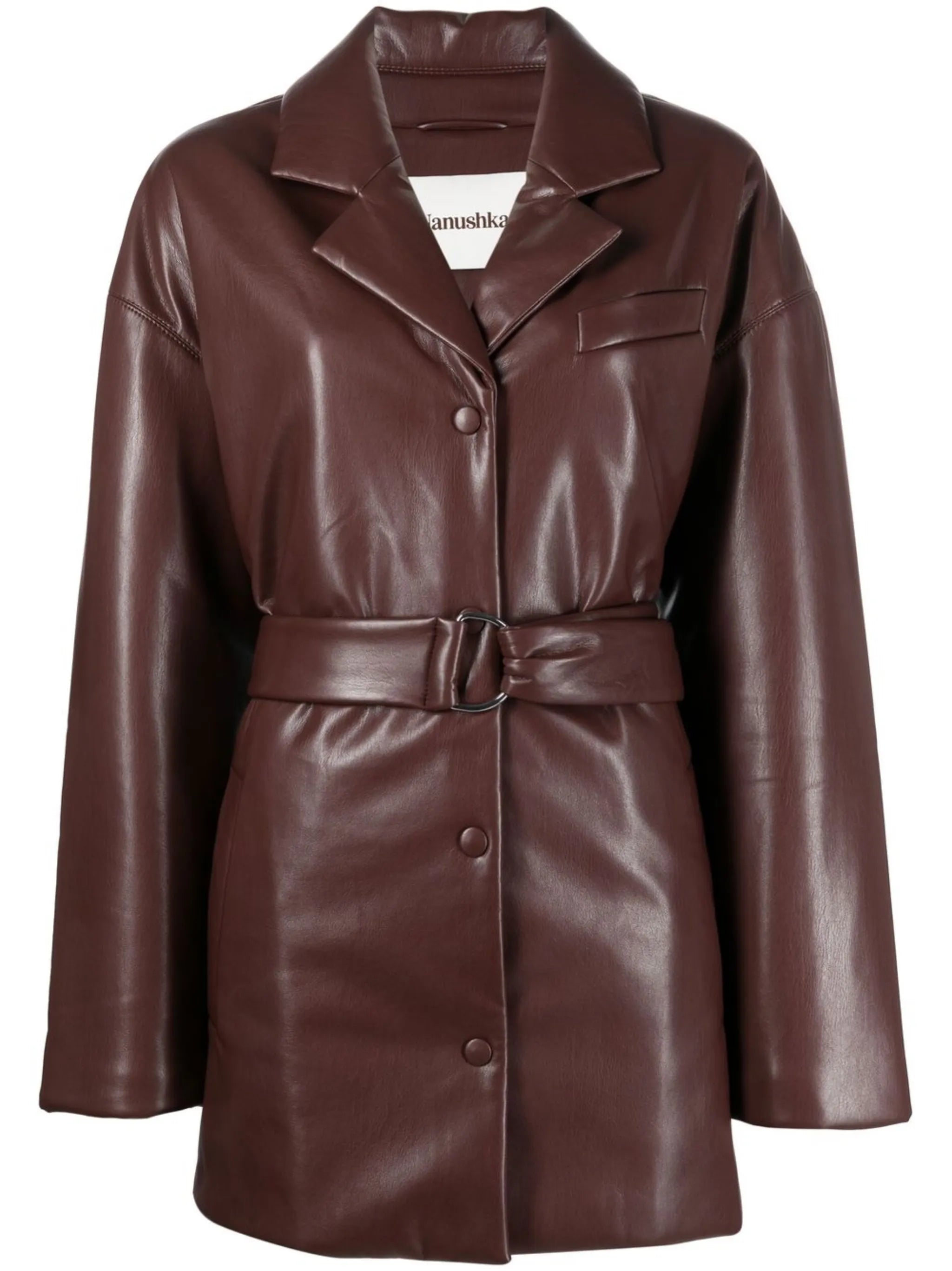 belted faux-leather blazer
