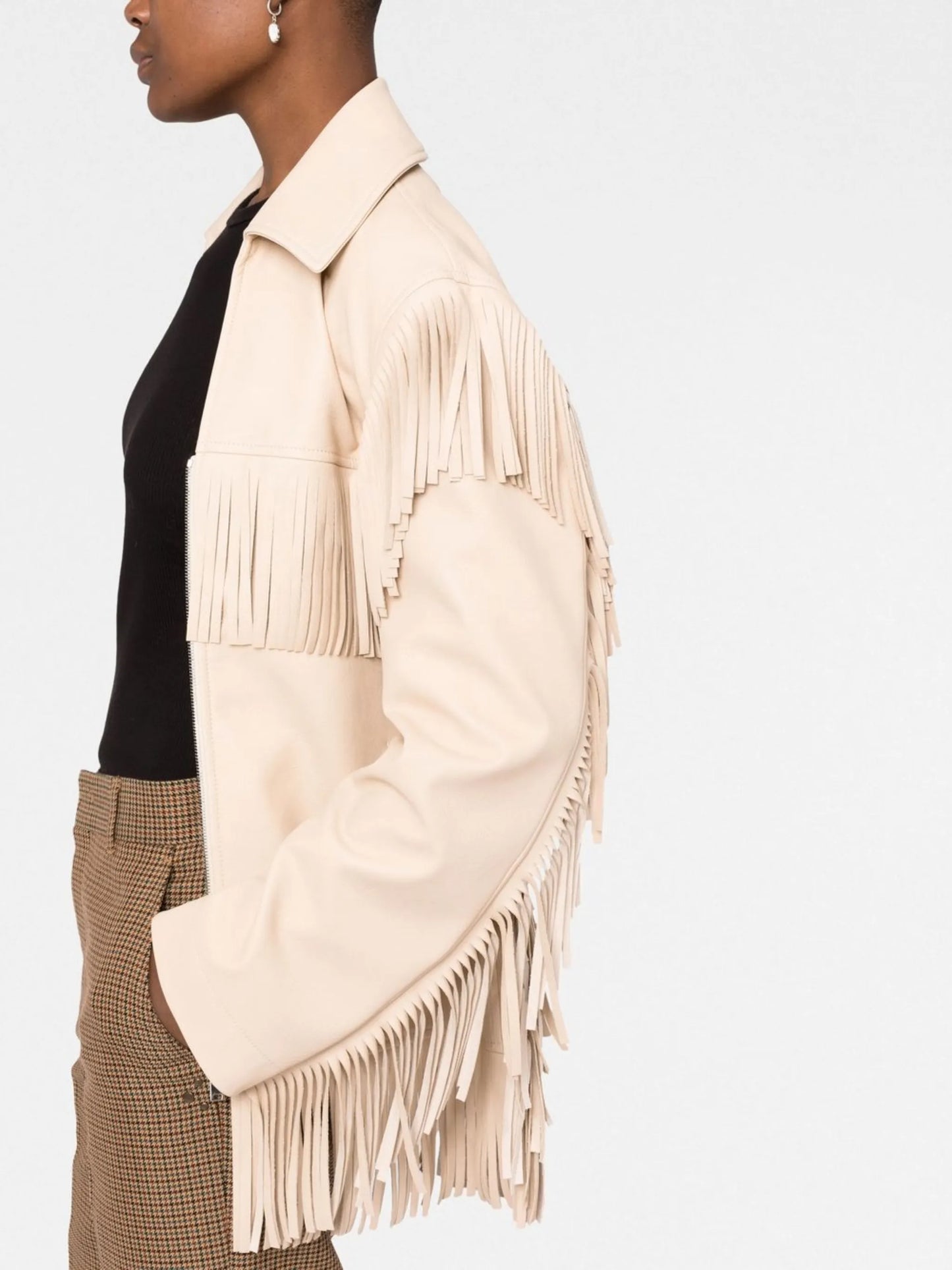 fringe-detail zip-up jacket