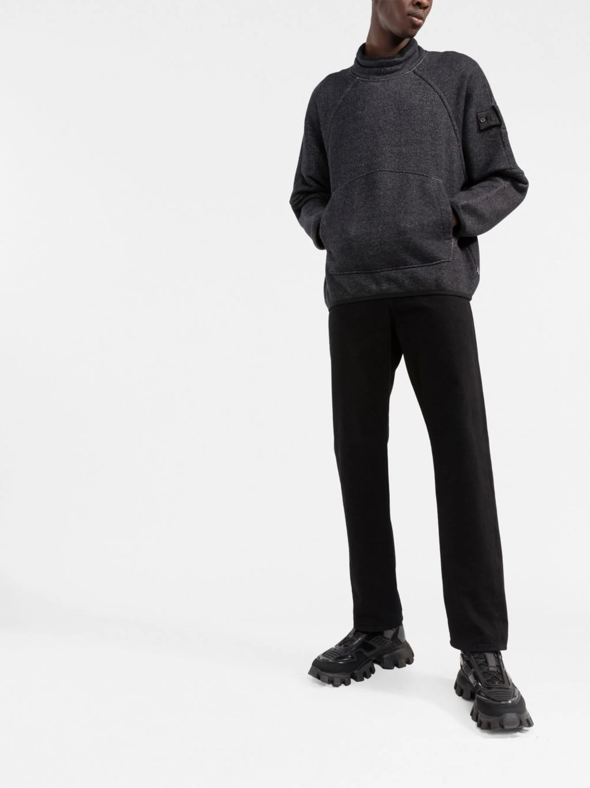 Compass-patch funnel-neck sweatshirt