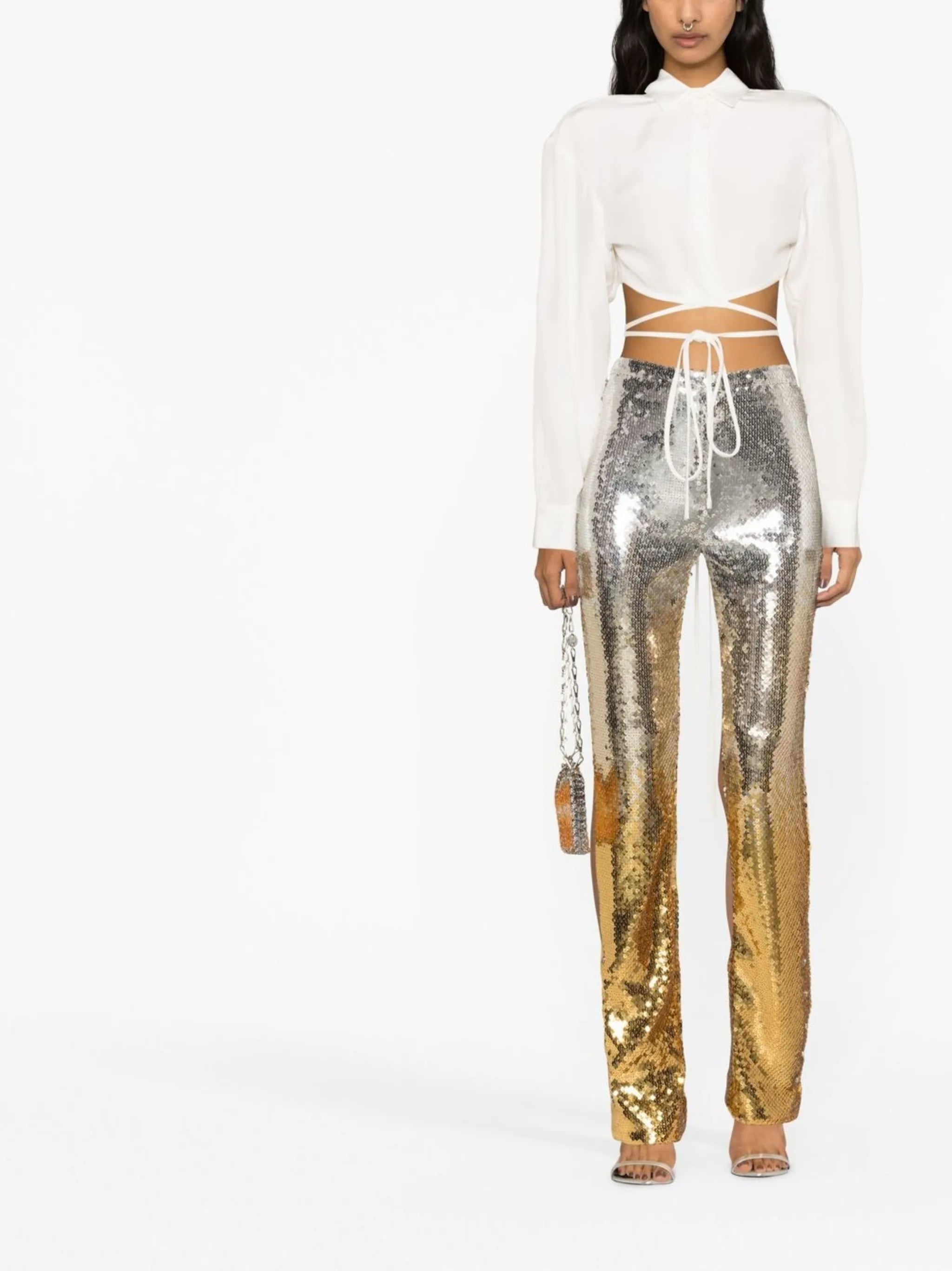 sequin-embellished slim-fit trousers