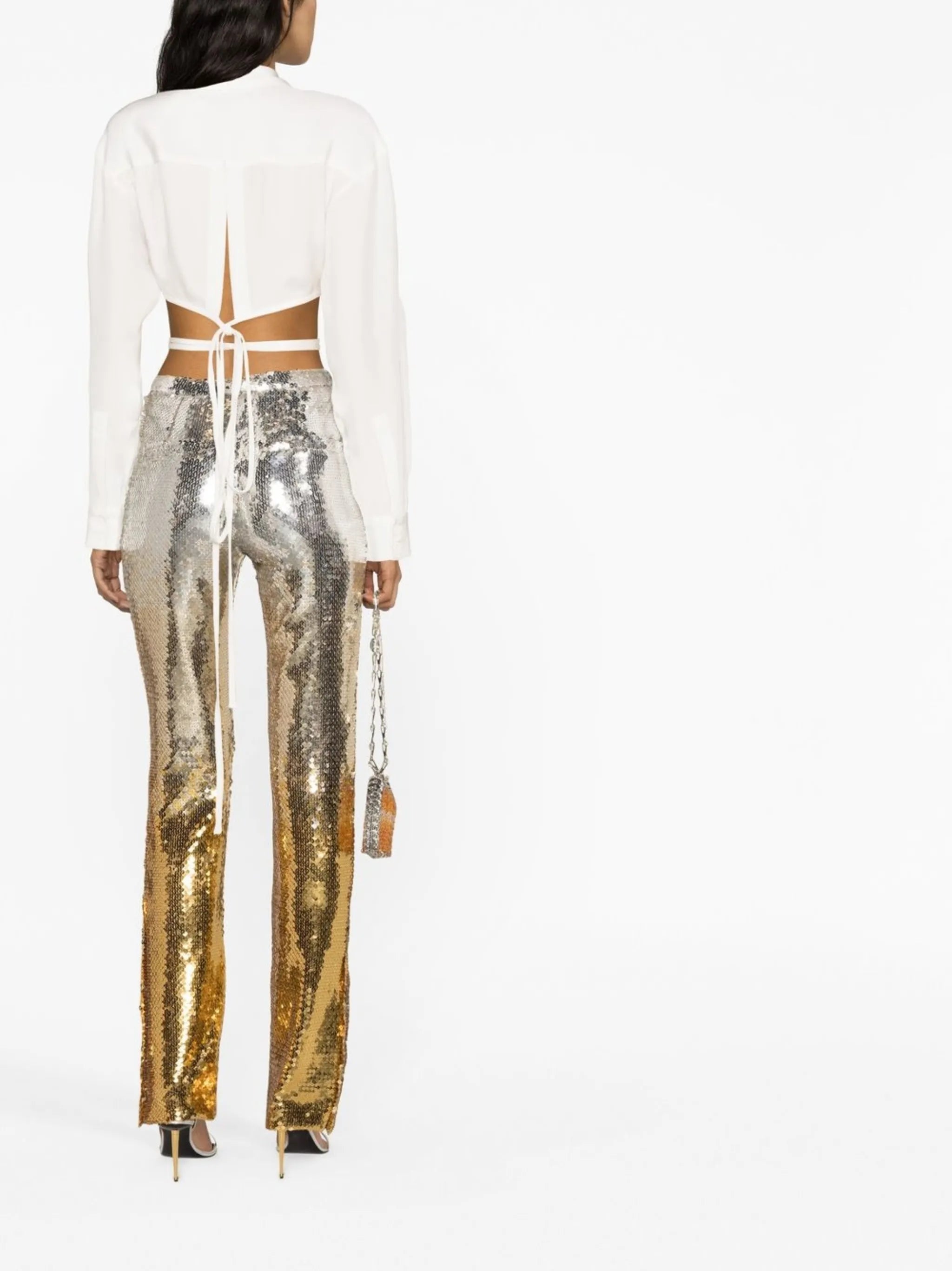 sequin-embellished slim-fit trousers