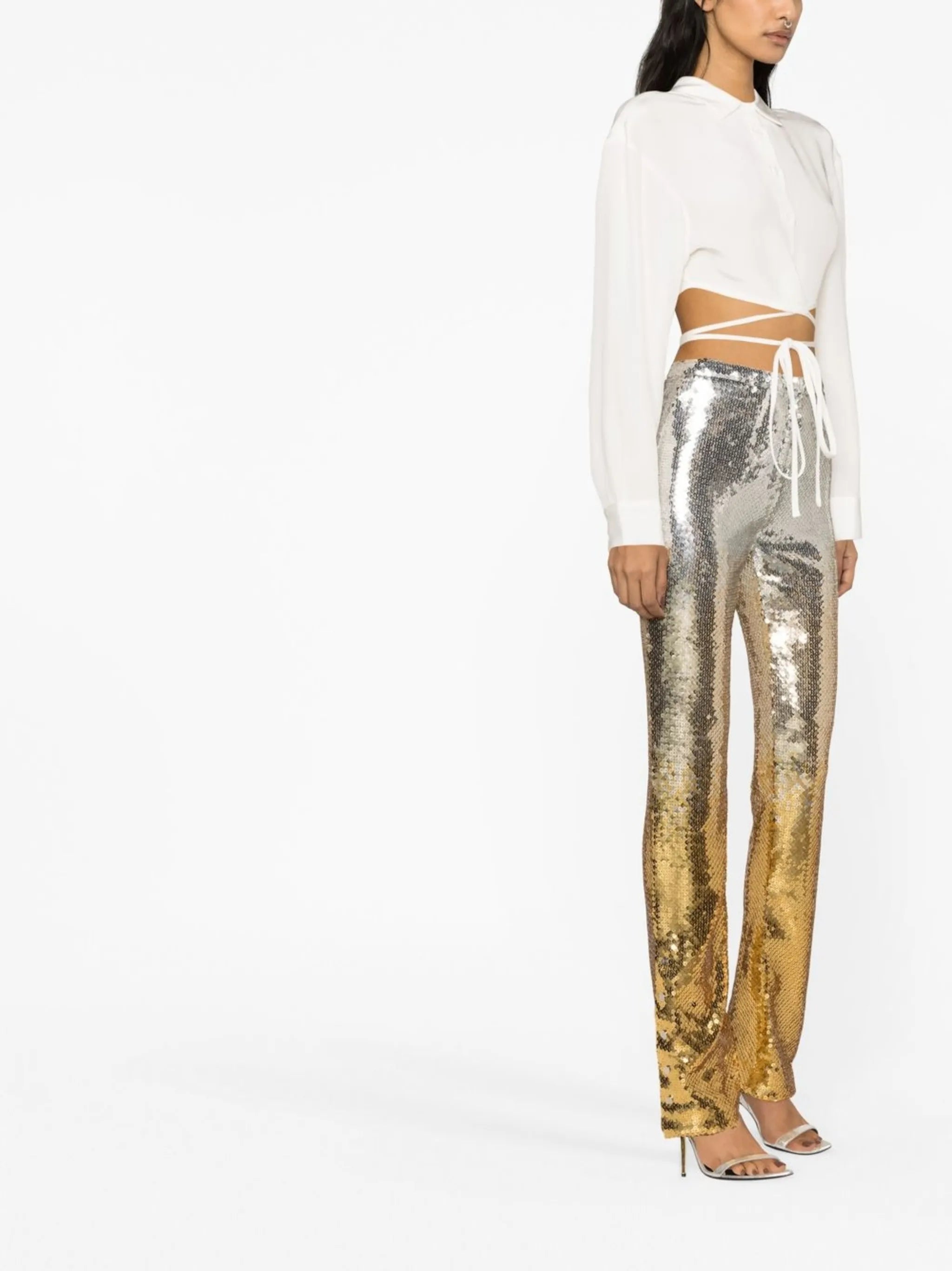 sequin-embellished slim-fit trousers