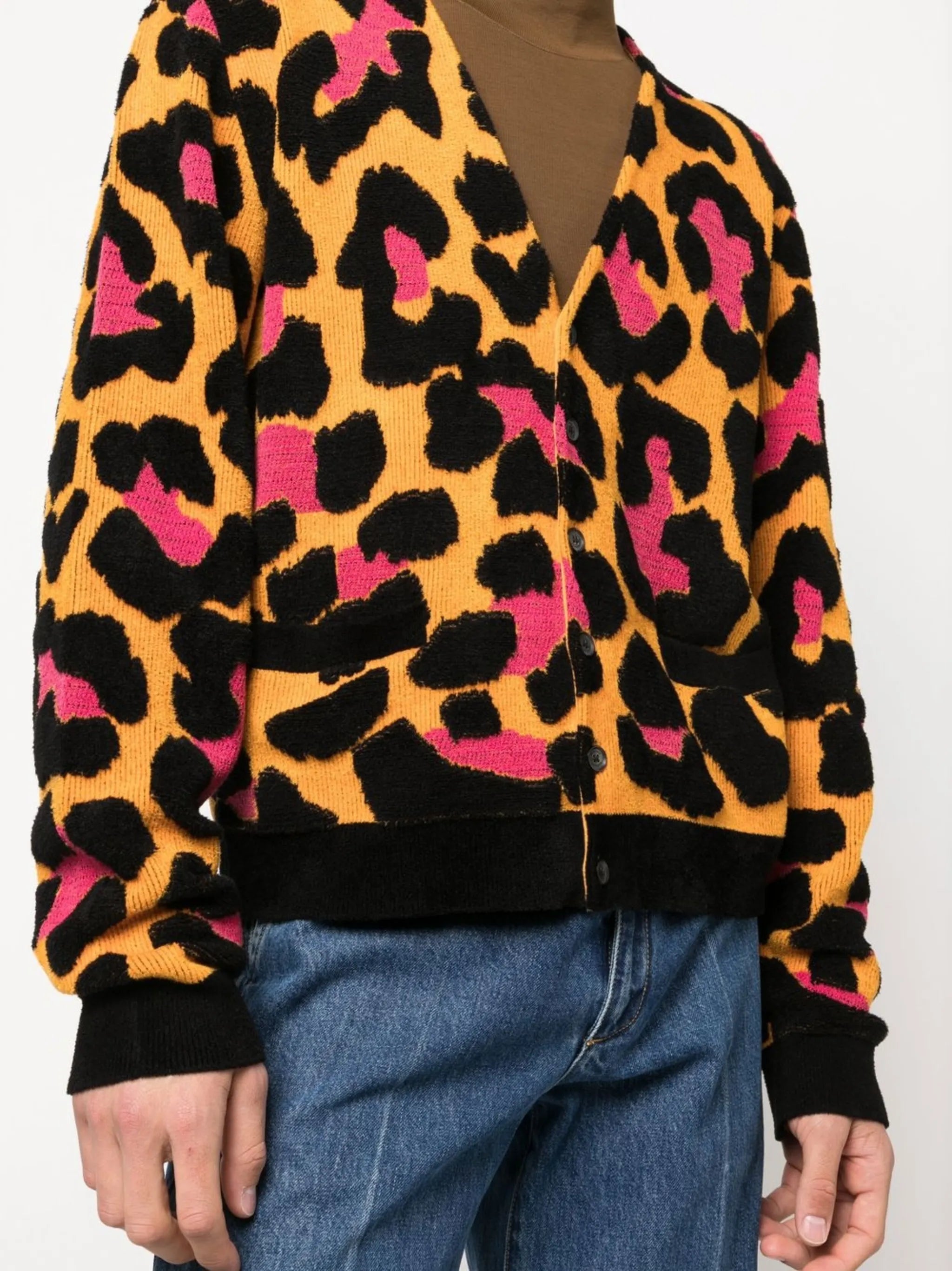 leopard-print V-neck cardigan