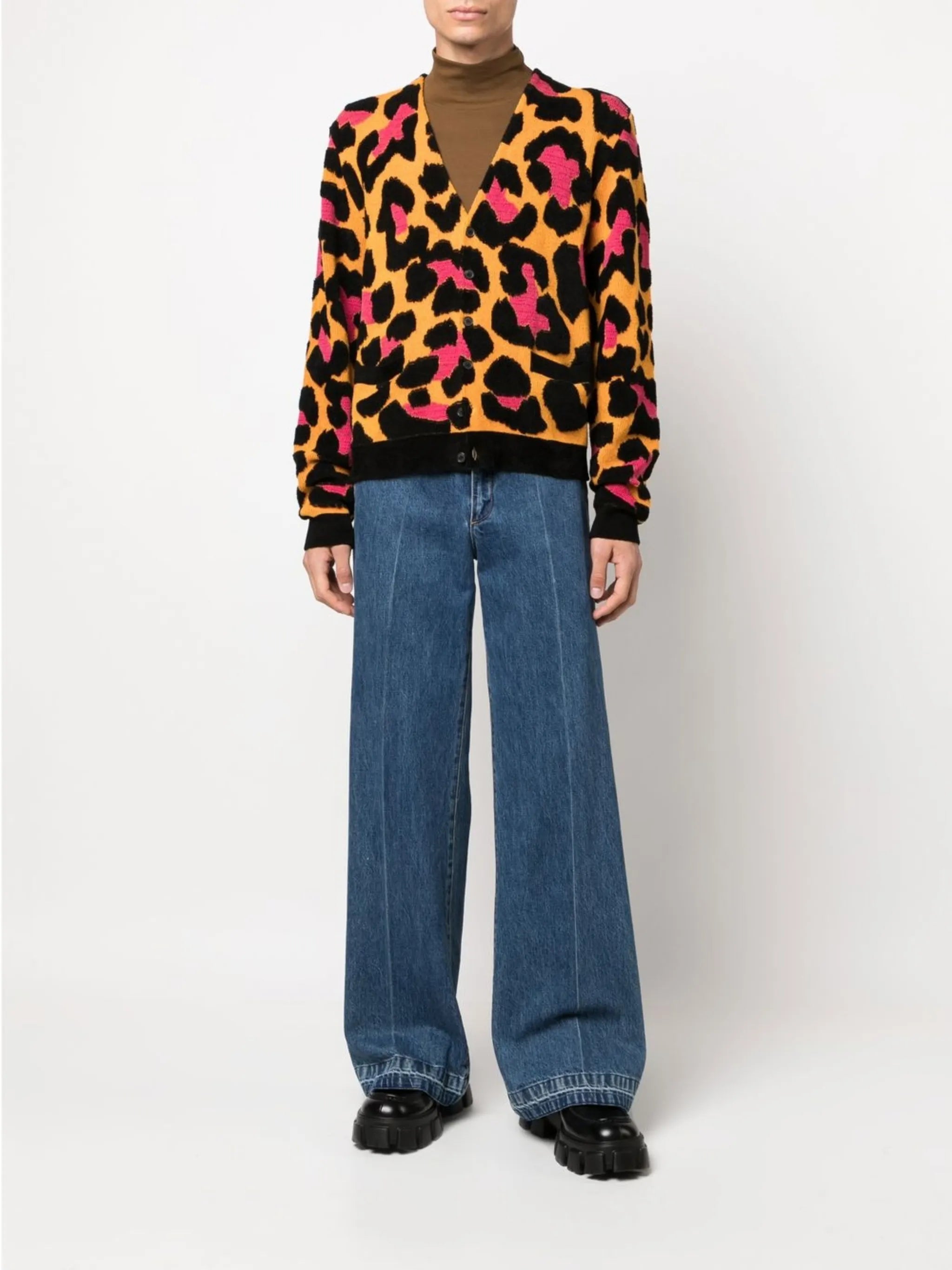 leopard-print V-neck cardigan
