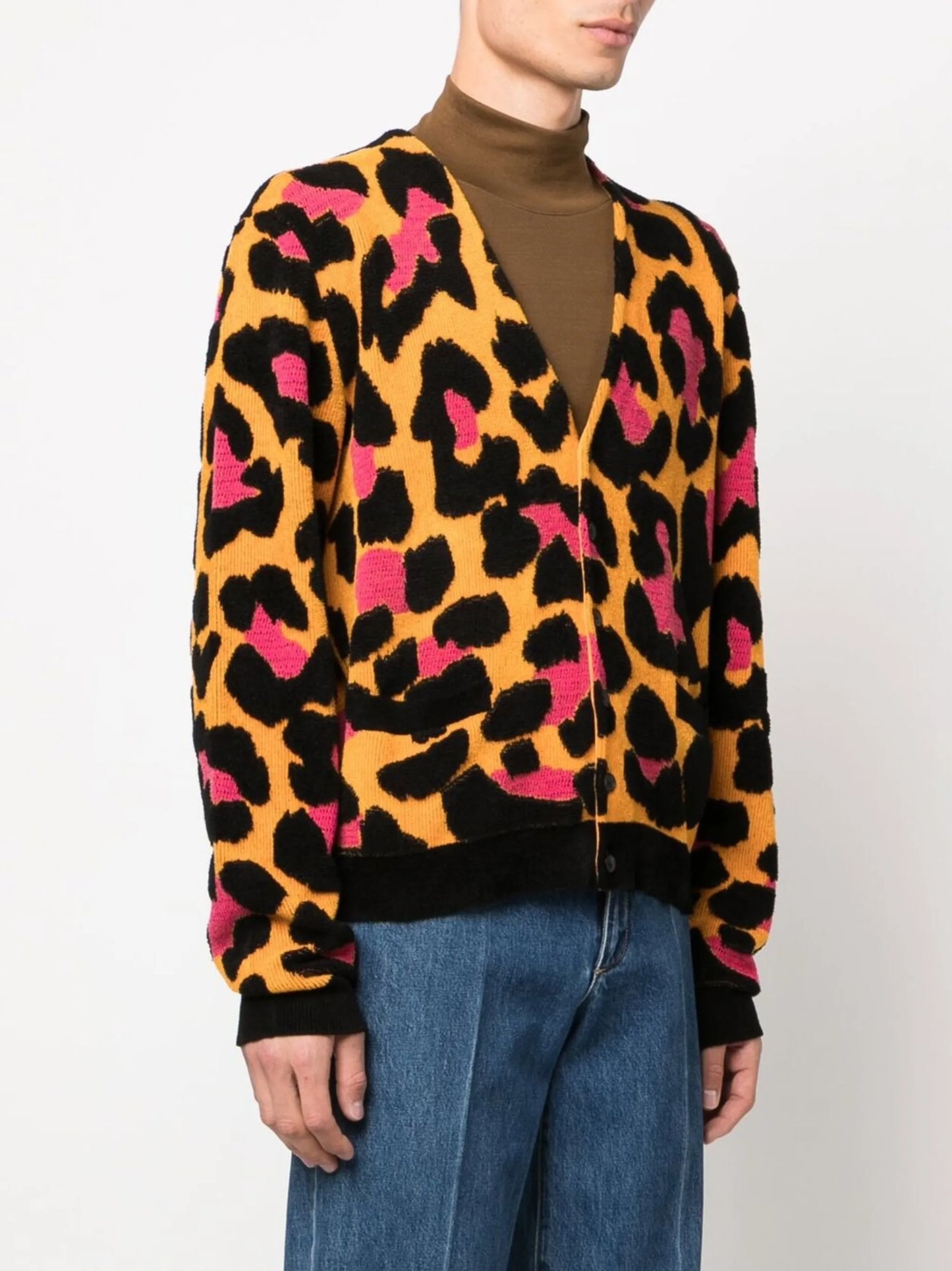 leopard-print V-neck cardigan