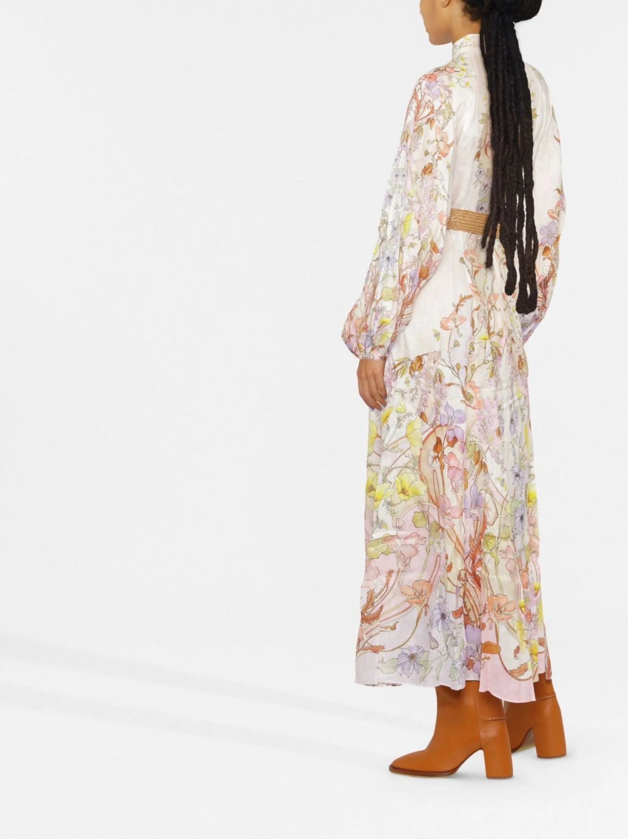 floral-print belted maxi dress