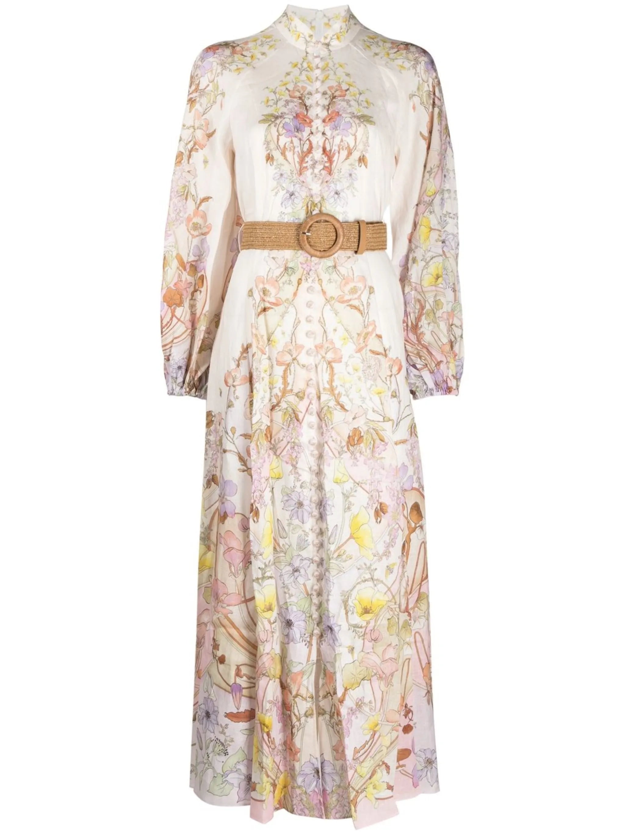 floral-print belted maxi dress