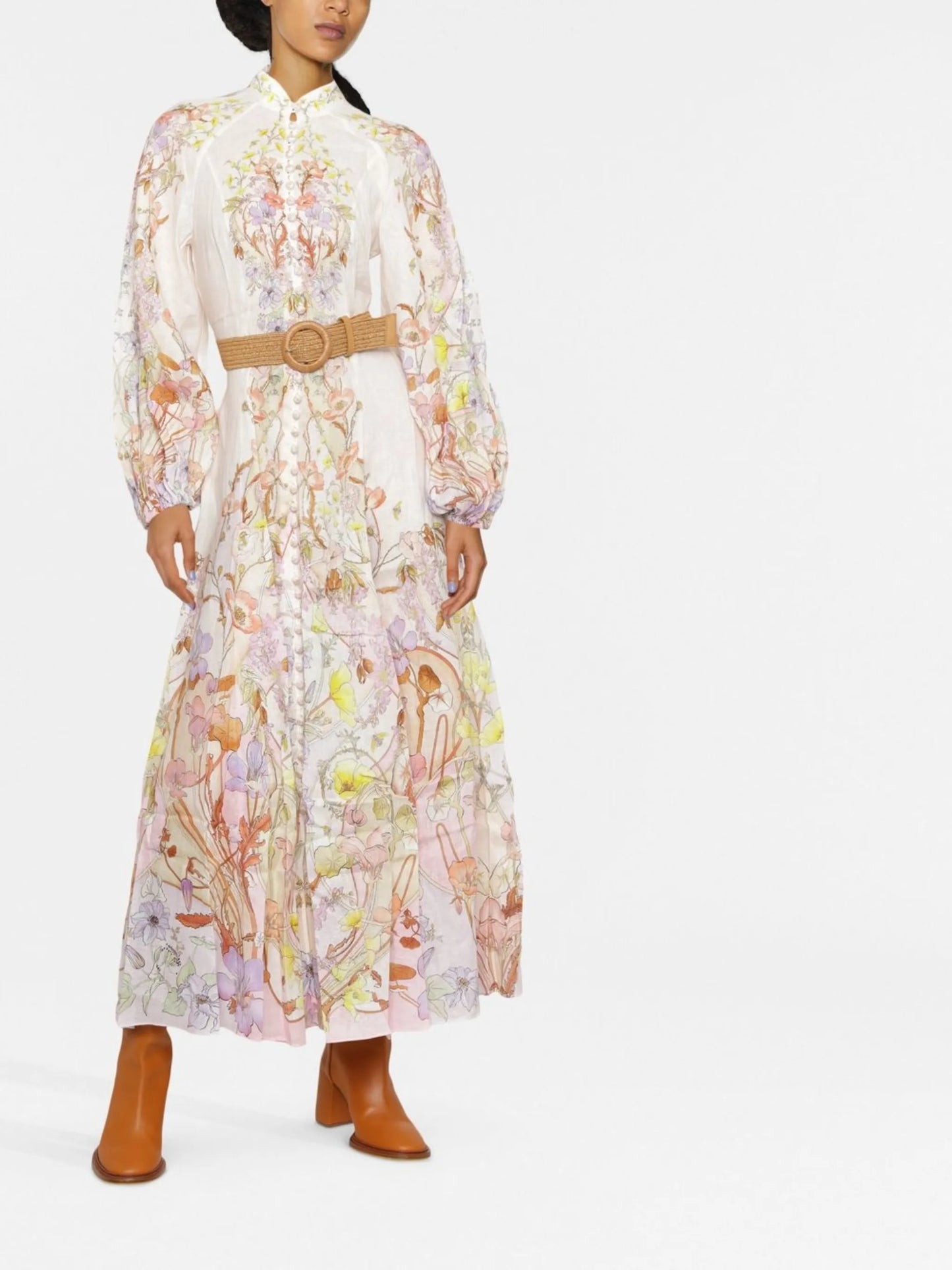 floral-print belted maxi dress