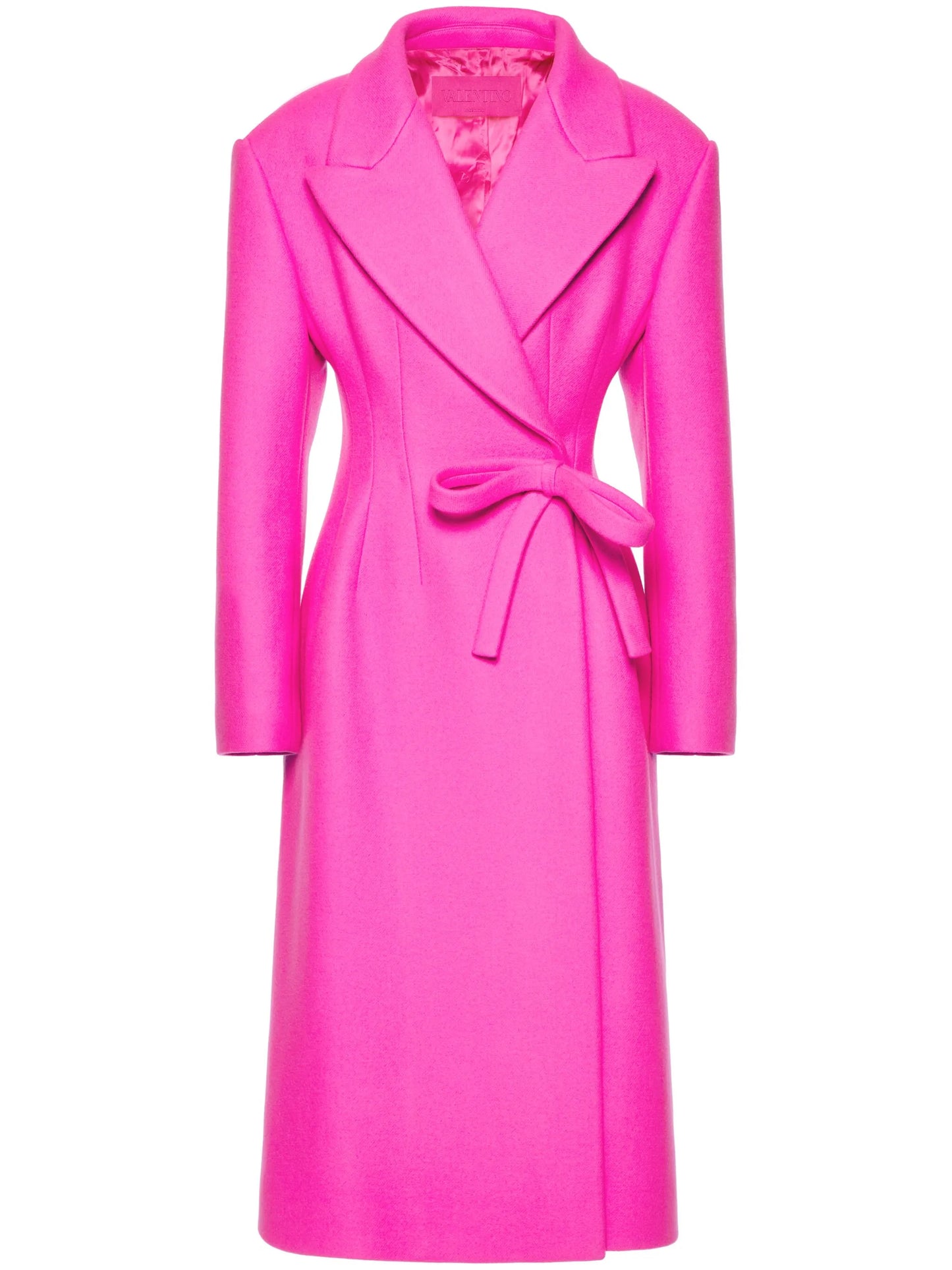 Diagonal bow-detail long coat