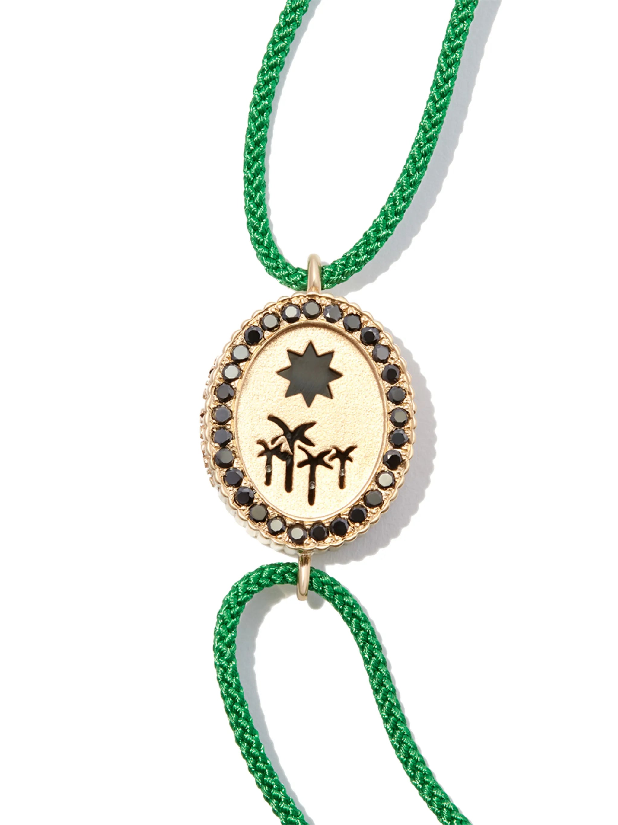 14kt yellow gold palm tree charm cord bracelet