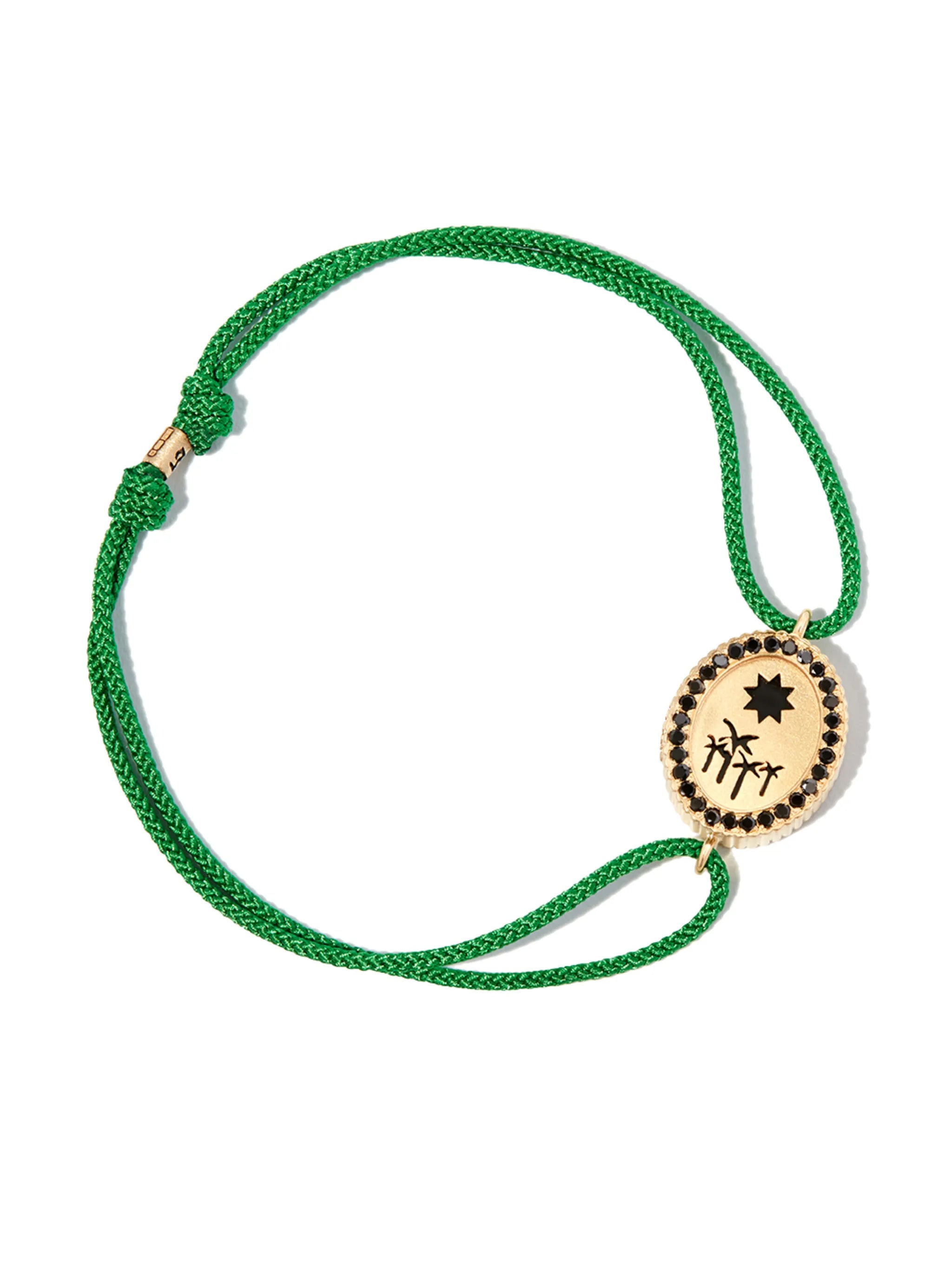 14kt yellow gold palm tree charm cord bracelet