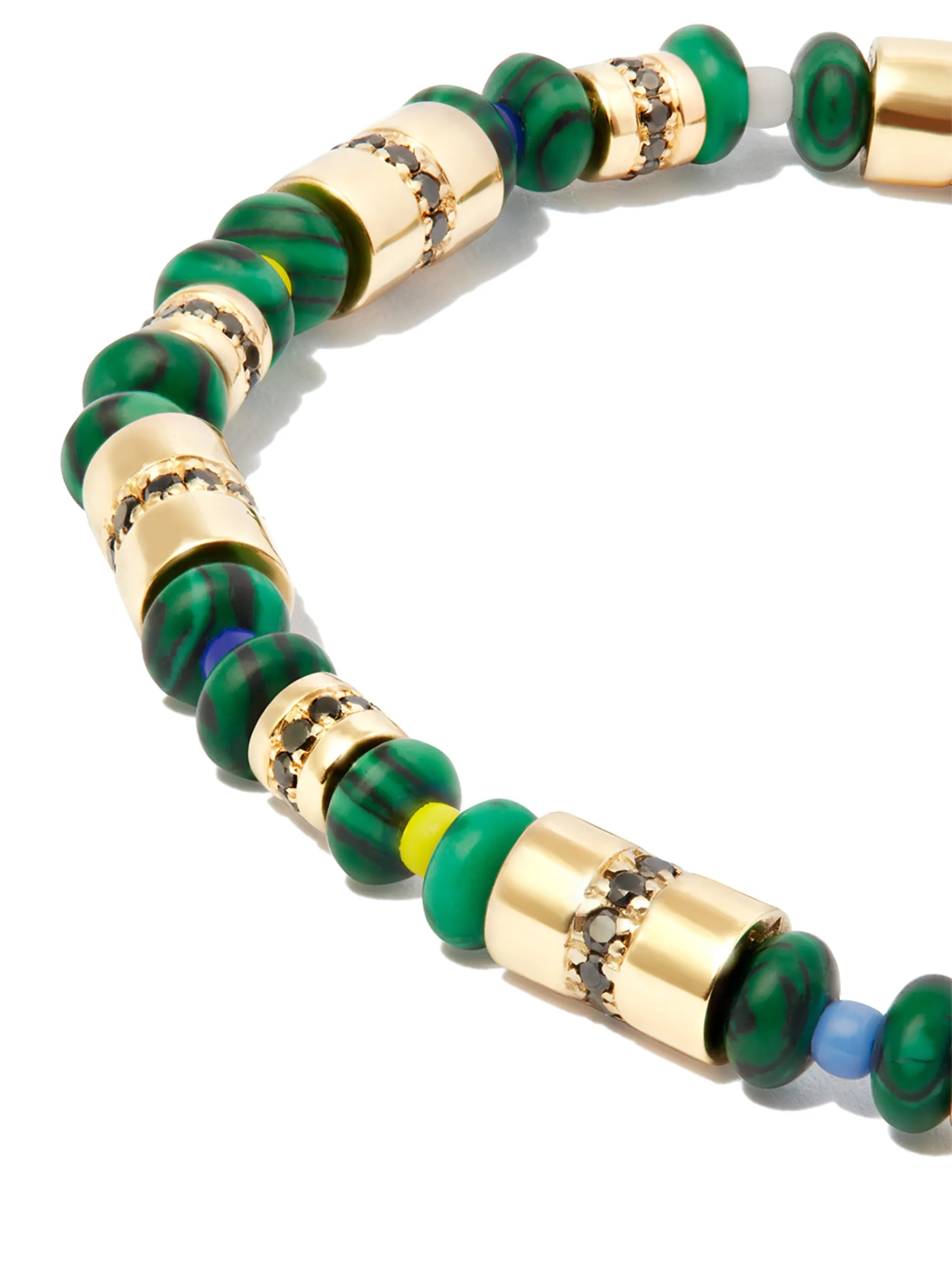 14kt yellow gold and malachite beaded bracelet