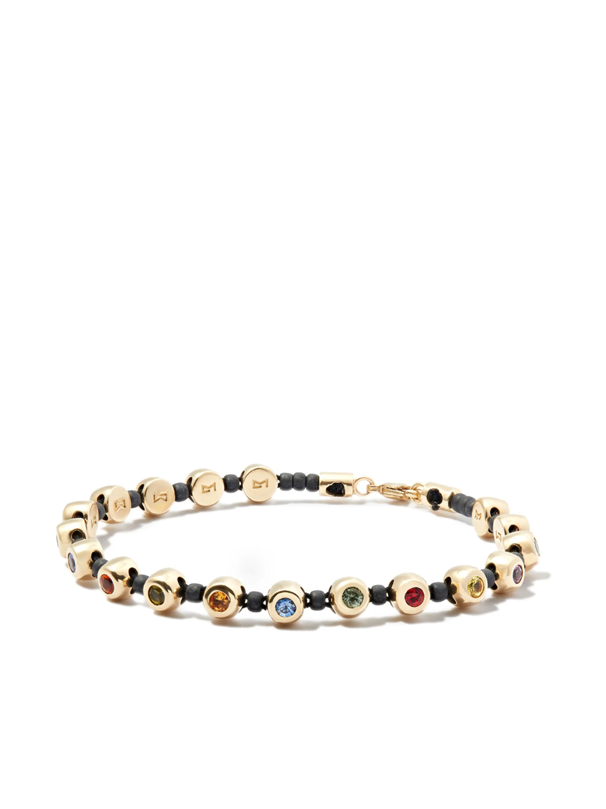 14kt yellow gold beaded rainbow sapphire bracelet
