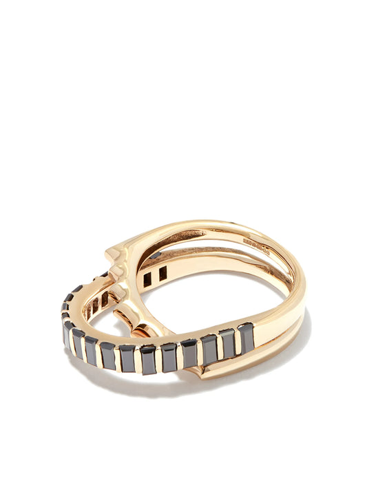 14kt yellow gold Elliptical black diamond linked rings