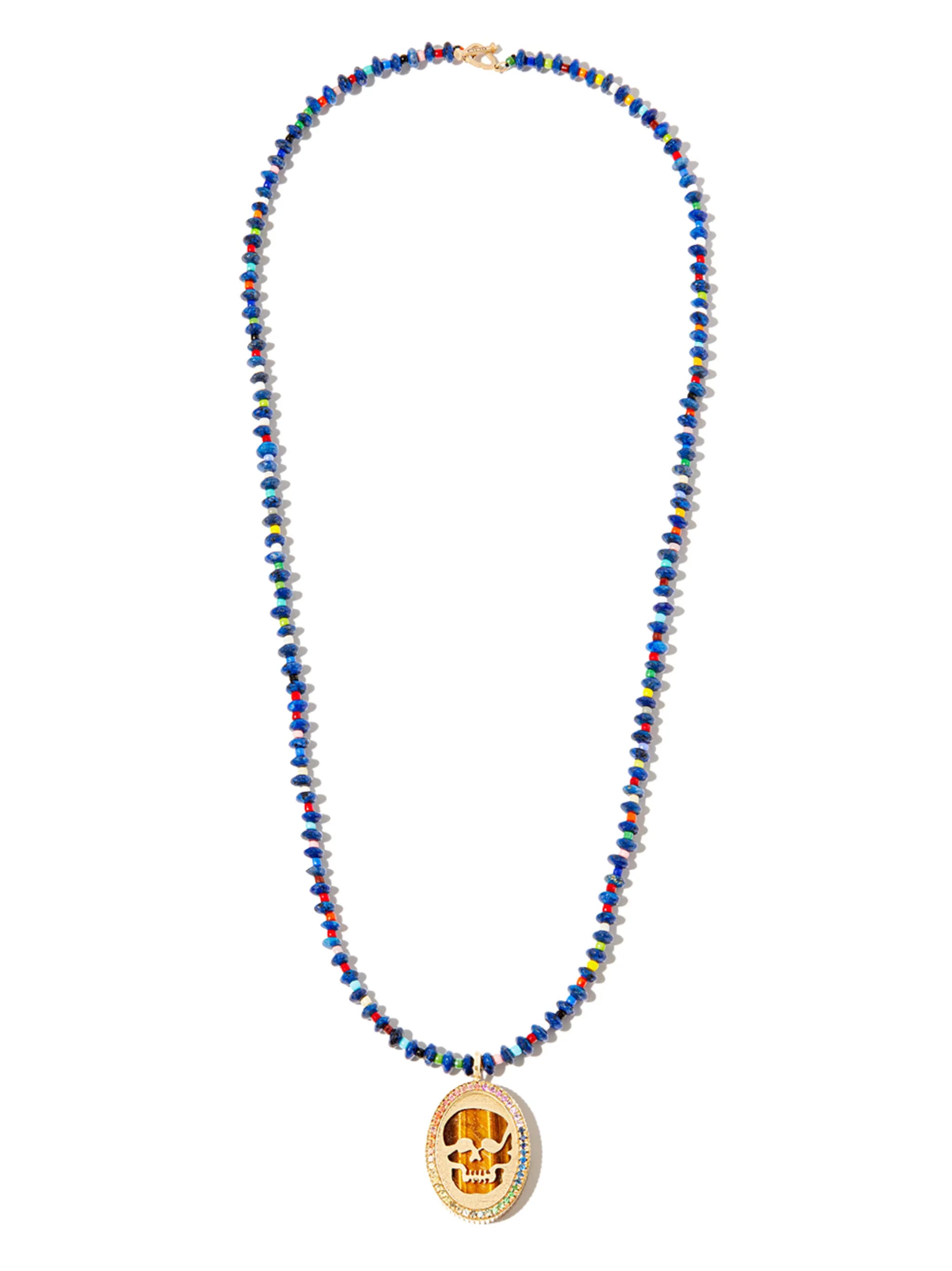 14kt yelow gold Skull beaded necklace