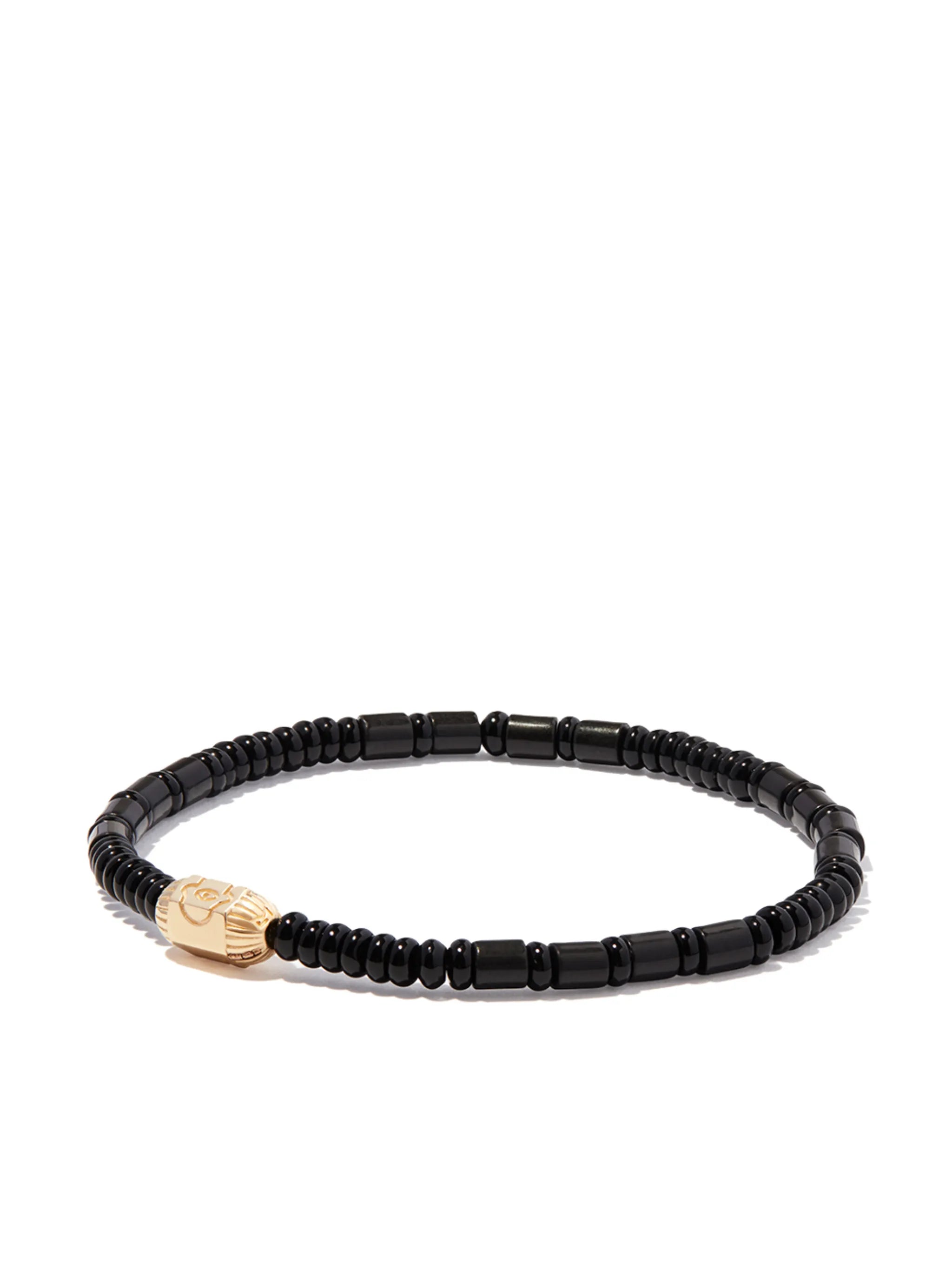 14kt yellow gold Hamsa onyx beaded bracelet