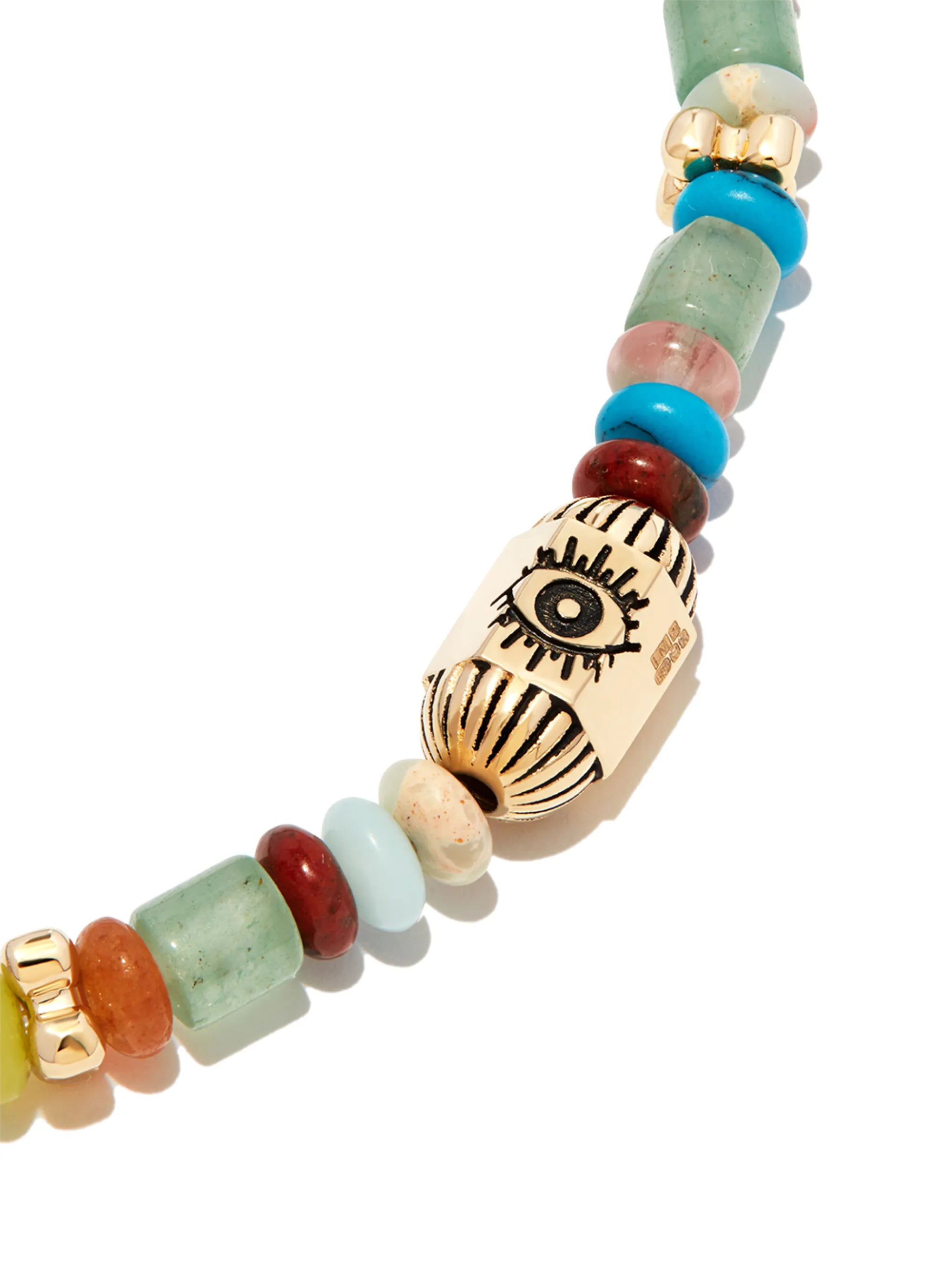 14kt yellow gold eye bolt beaded bracelet