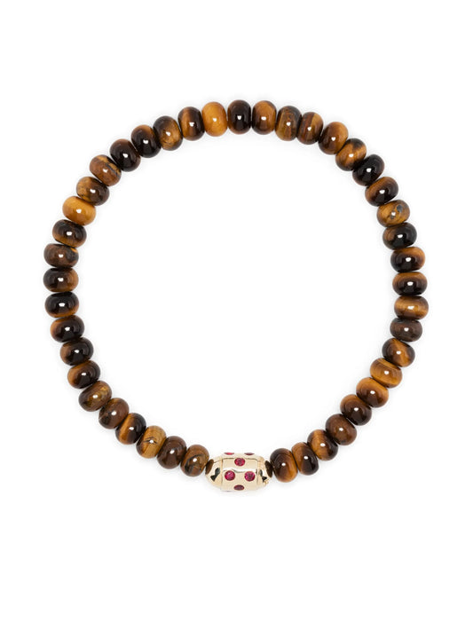 14kt yellow gold tiger eye ruby beaded bracelet