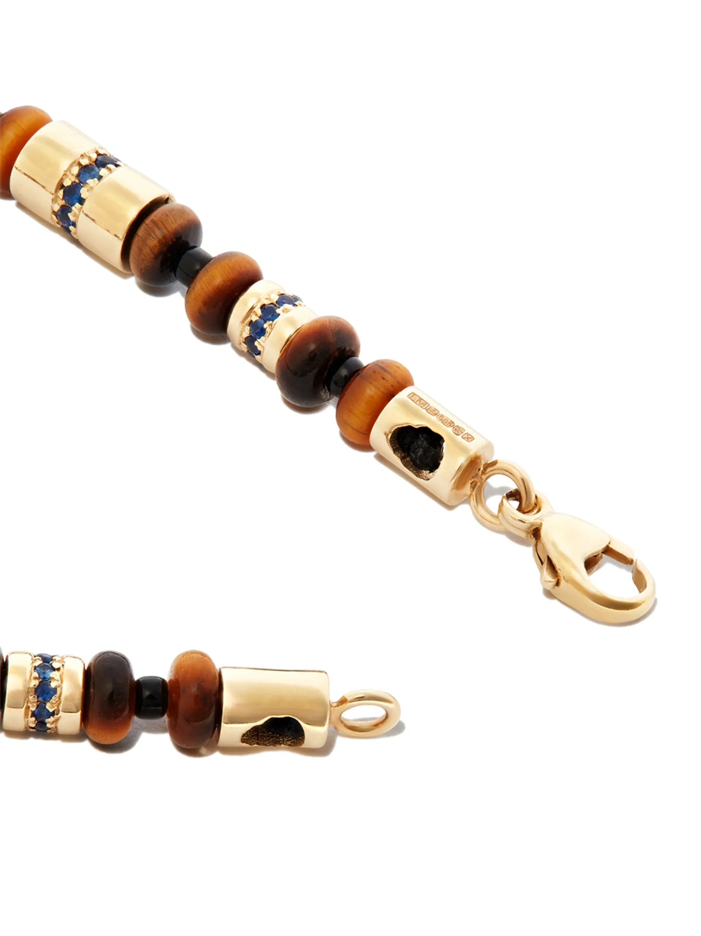 14kt yellow gold beaded sapphire and tigers eye bracelet