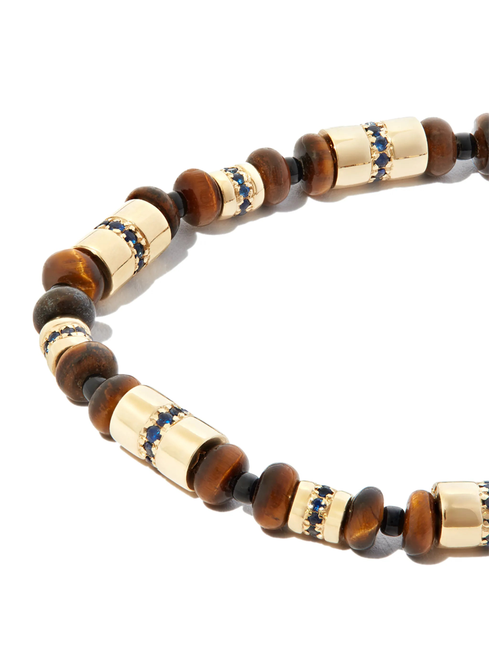 14kt yellow gold beaded sapphire and tigers eye bracelet