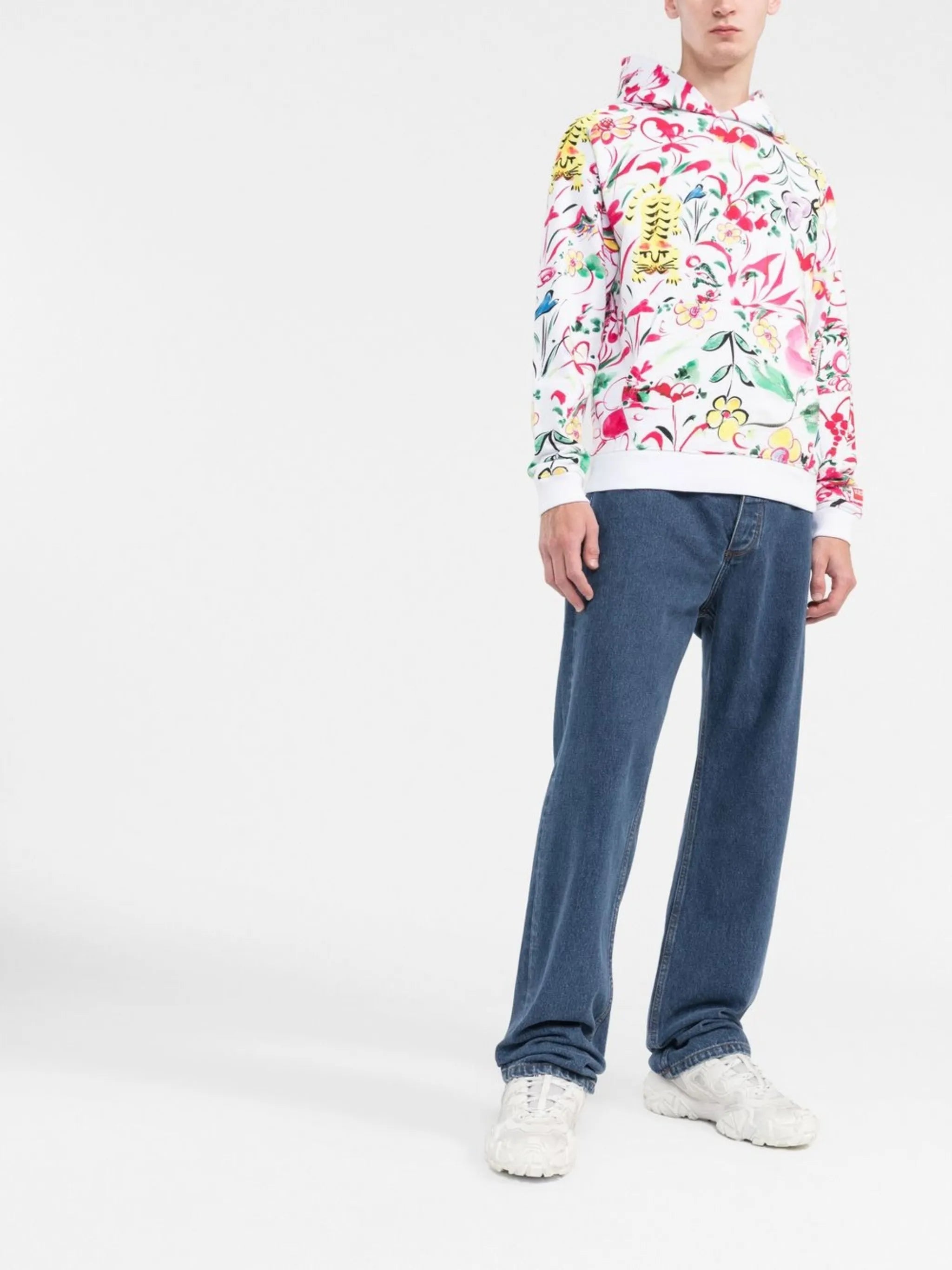 floral-print logo-patch hoodie