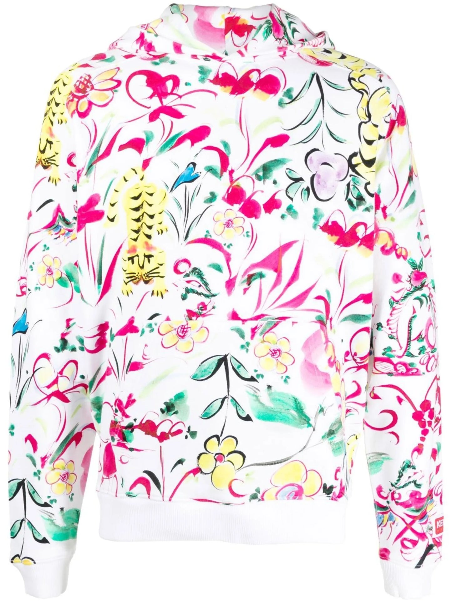 floral-print logo-patch hoodie