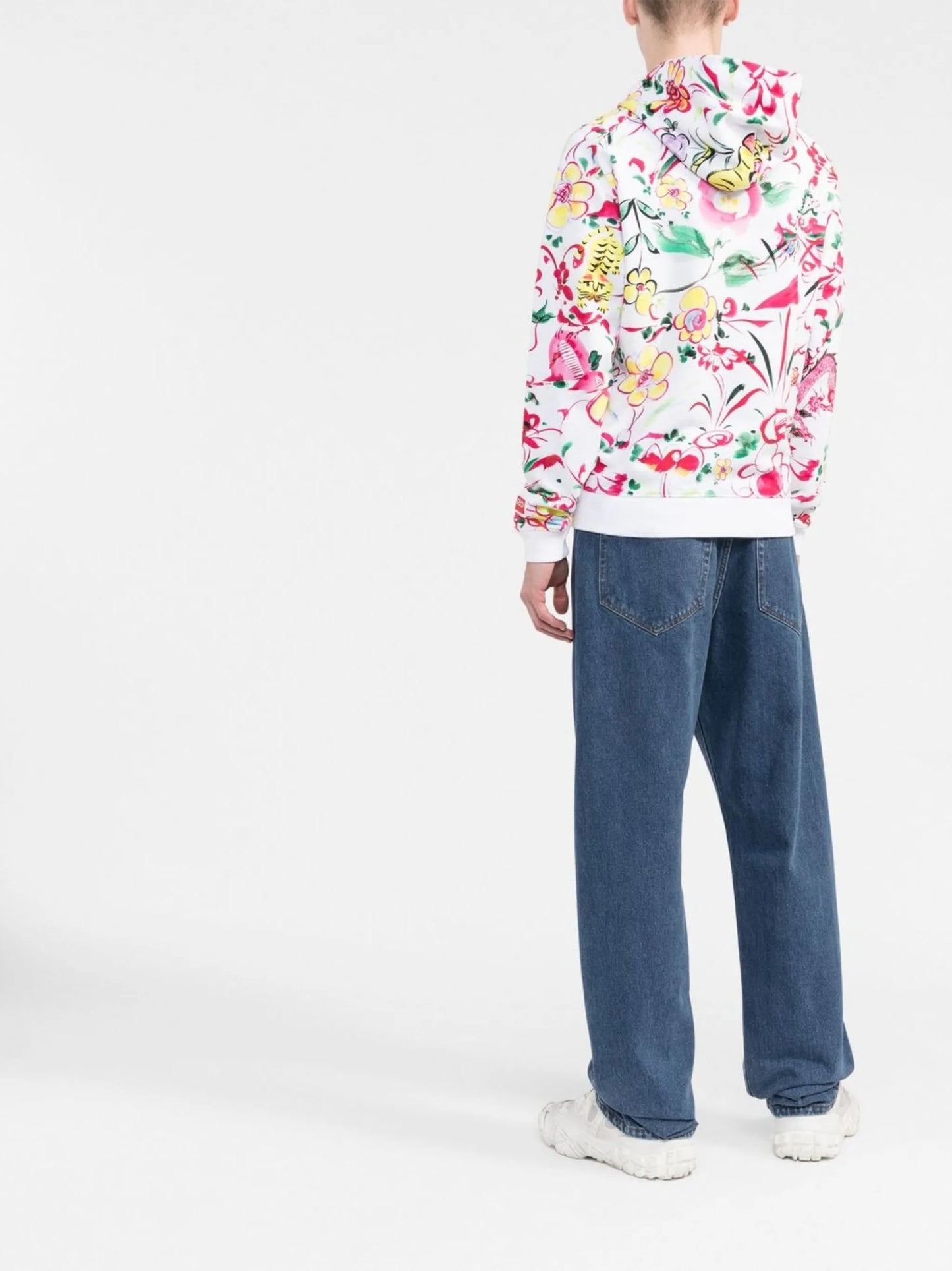 floral-print logo-patch hoodie