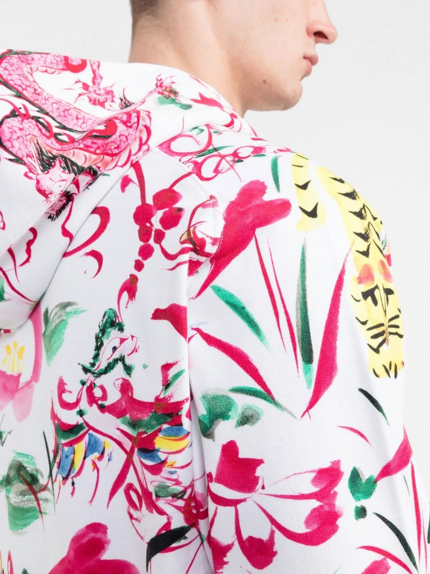 floral-print logo-patch hoodie