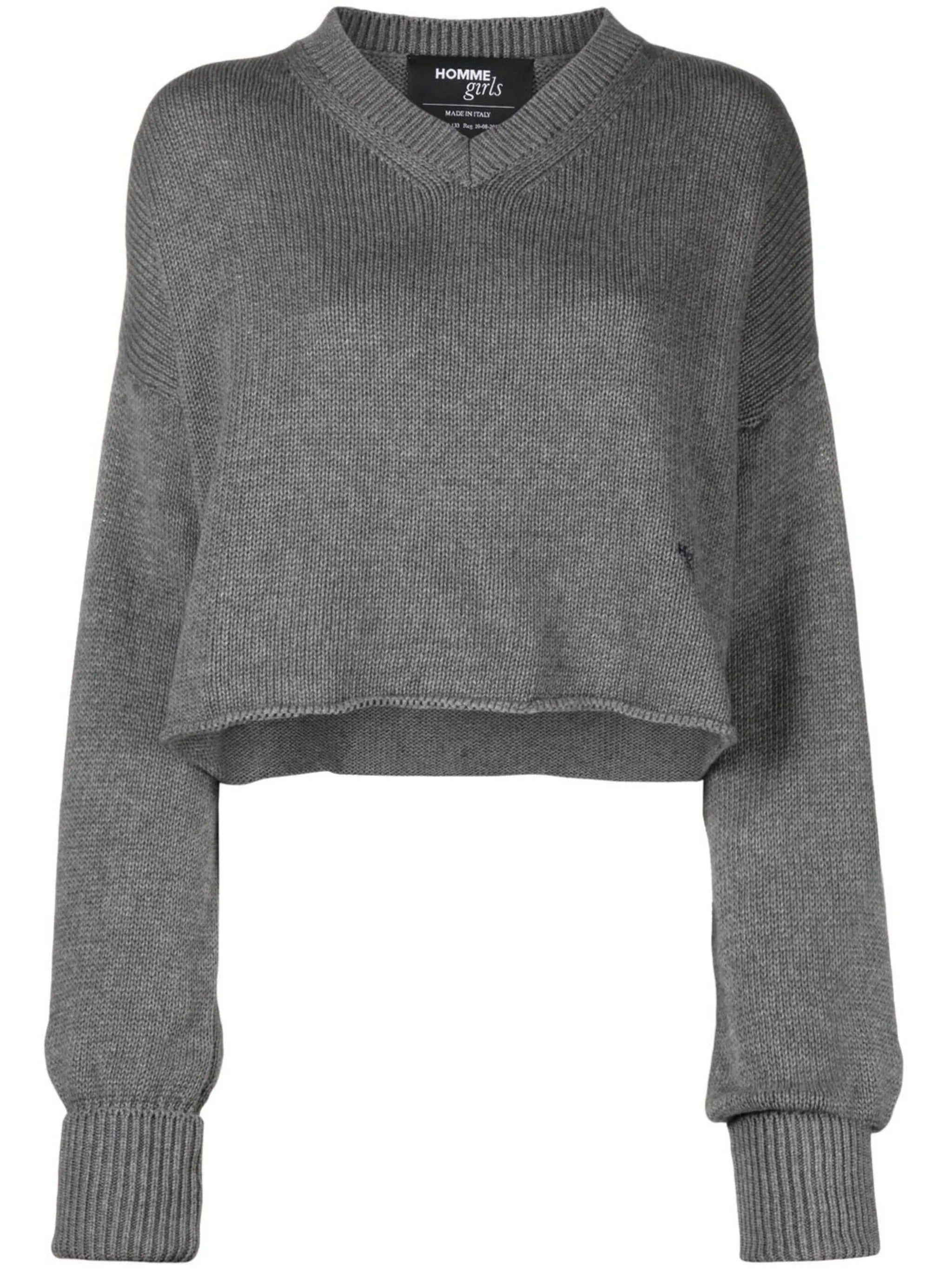 cropped V-neck knitted jumper