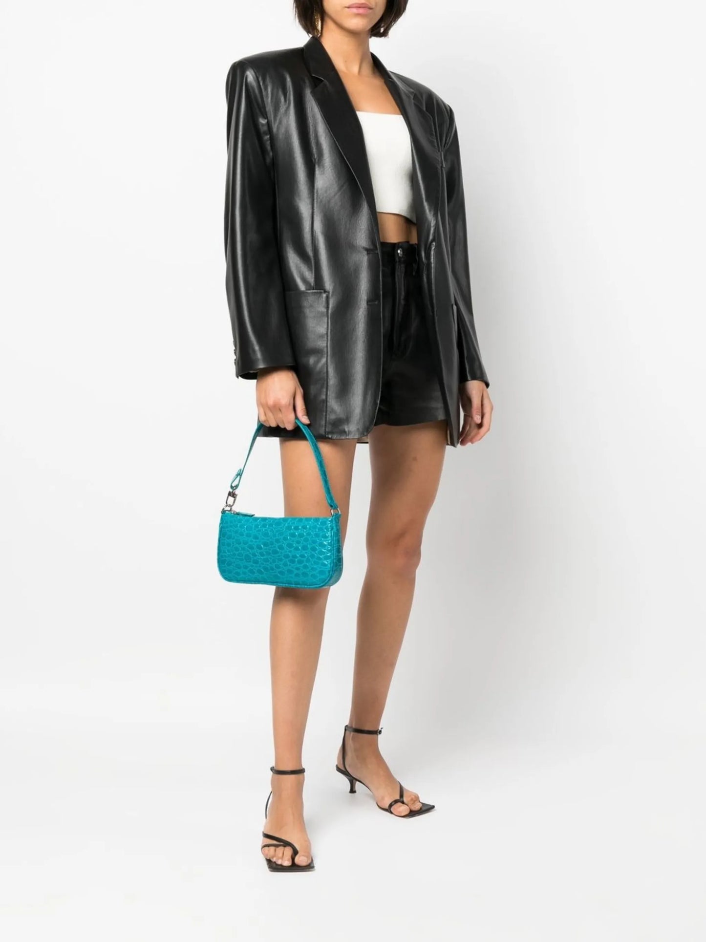 crocodile-embossed leather shoulder bag