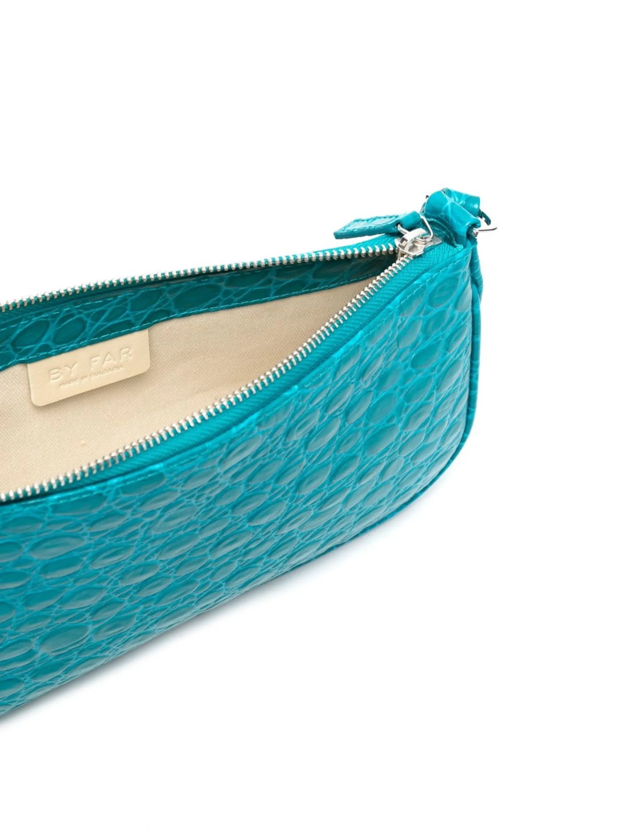 crocodile-embossed leather shoulder bag