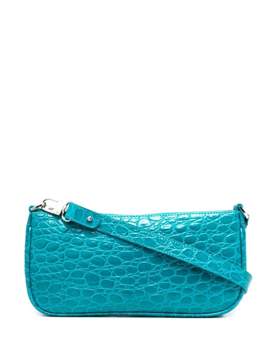 crocodile-embossed leather shoulder bag