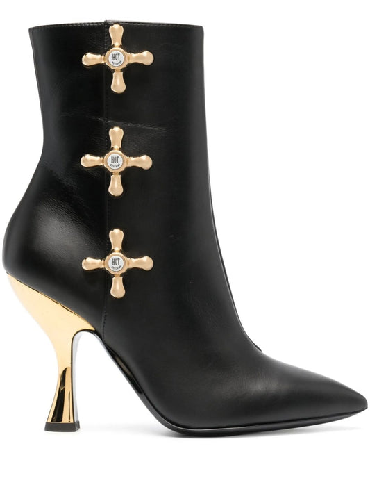 100mm faucet-detail leather boots